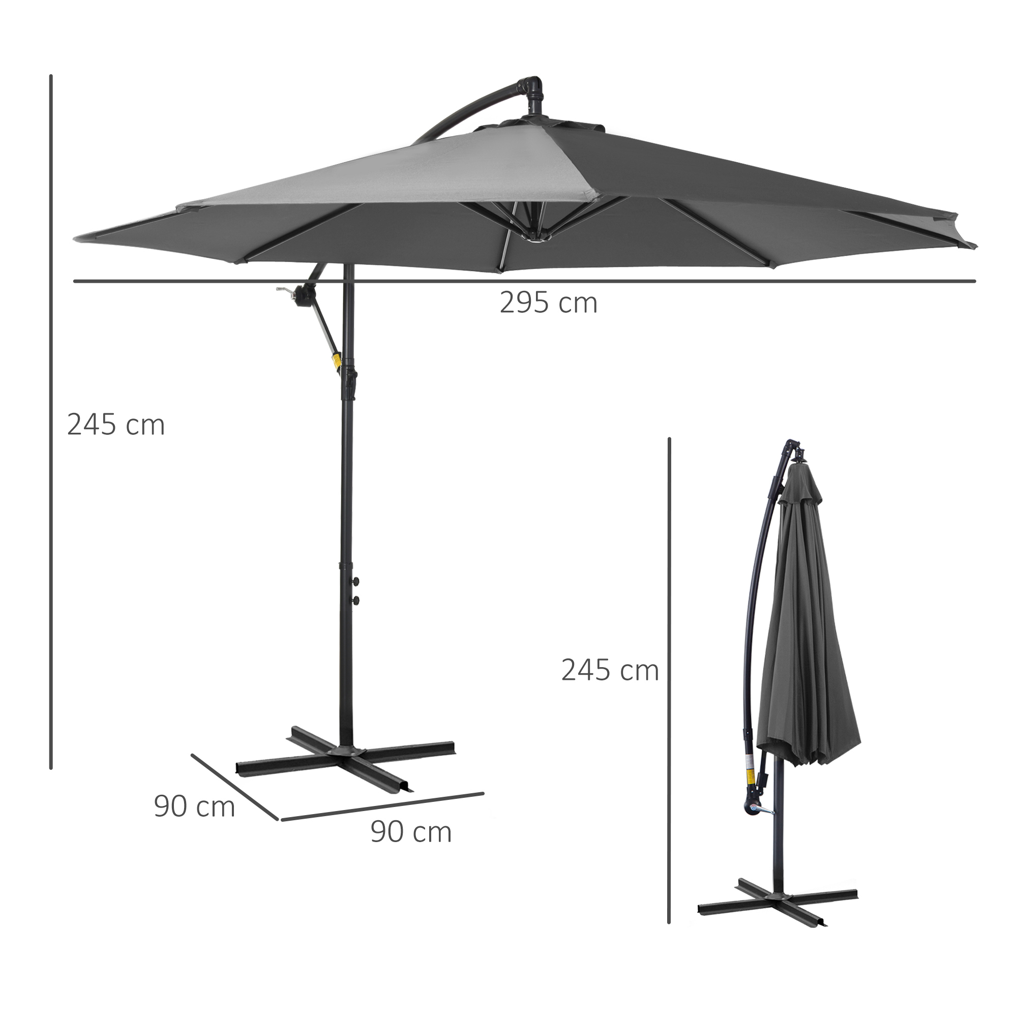 Sonnenschirm mit Handkurbel Wetterbeständig  2,95 m x 2,95 m x 2,45 m Polyester Stahl Schwarz