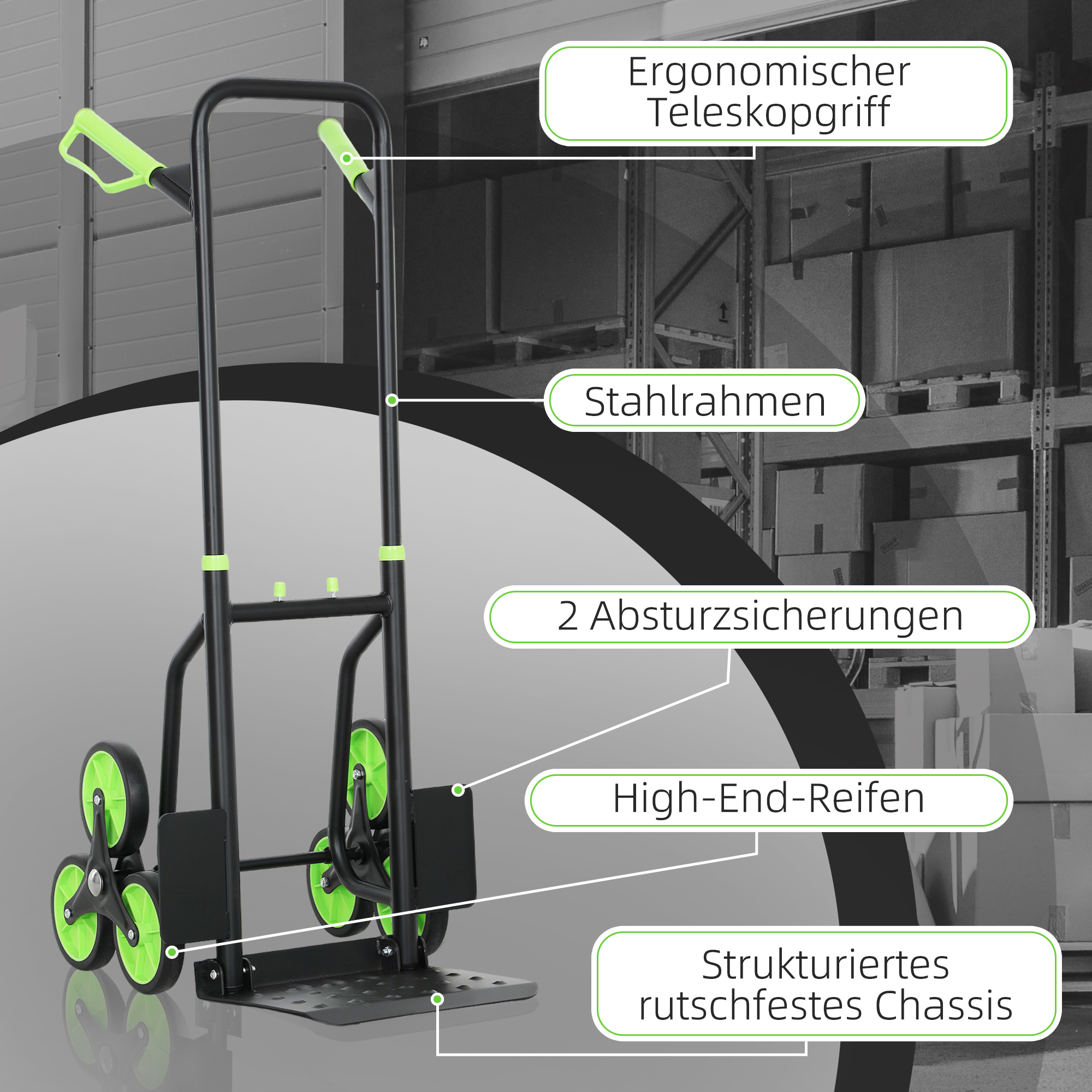Treppensteiger Sackkarre klappbar Transportkarre mit Stahlrahmen max. 120kg