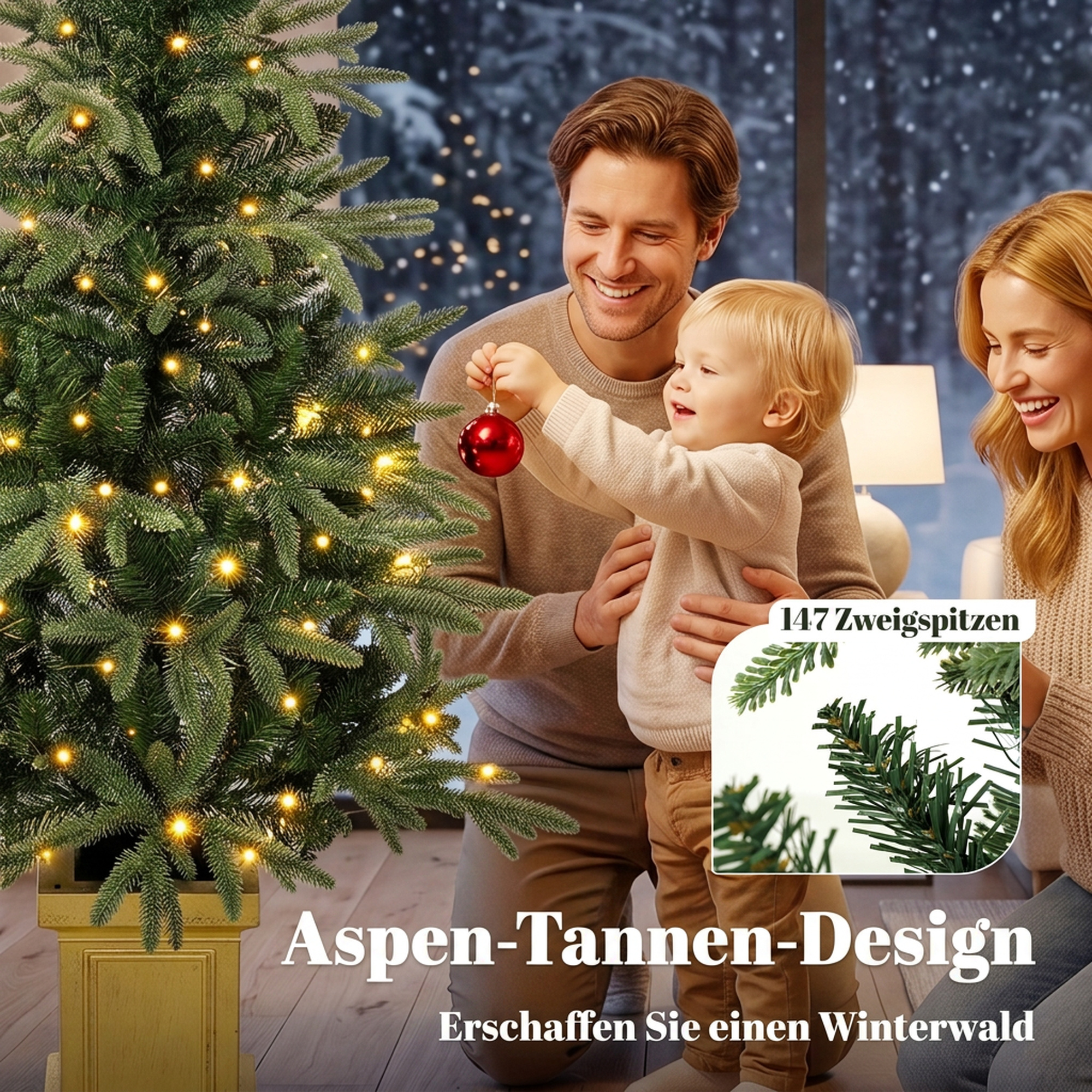 Künstlicher Weihnachtsbaum, 120 cm Christbaum mit 110 LED-Beleuchtung 147 Spitzen, 2 Lichtfarben, Fernbedienung
