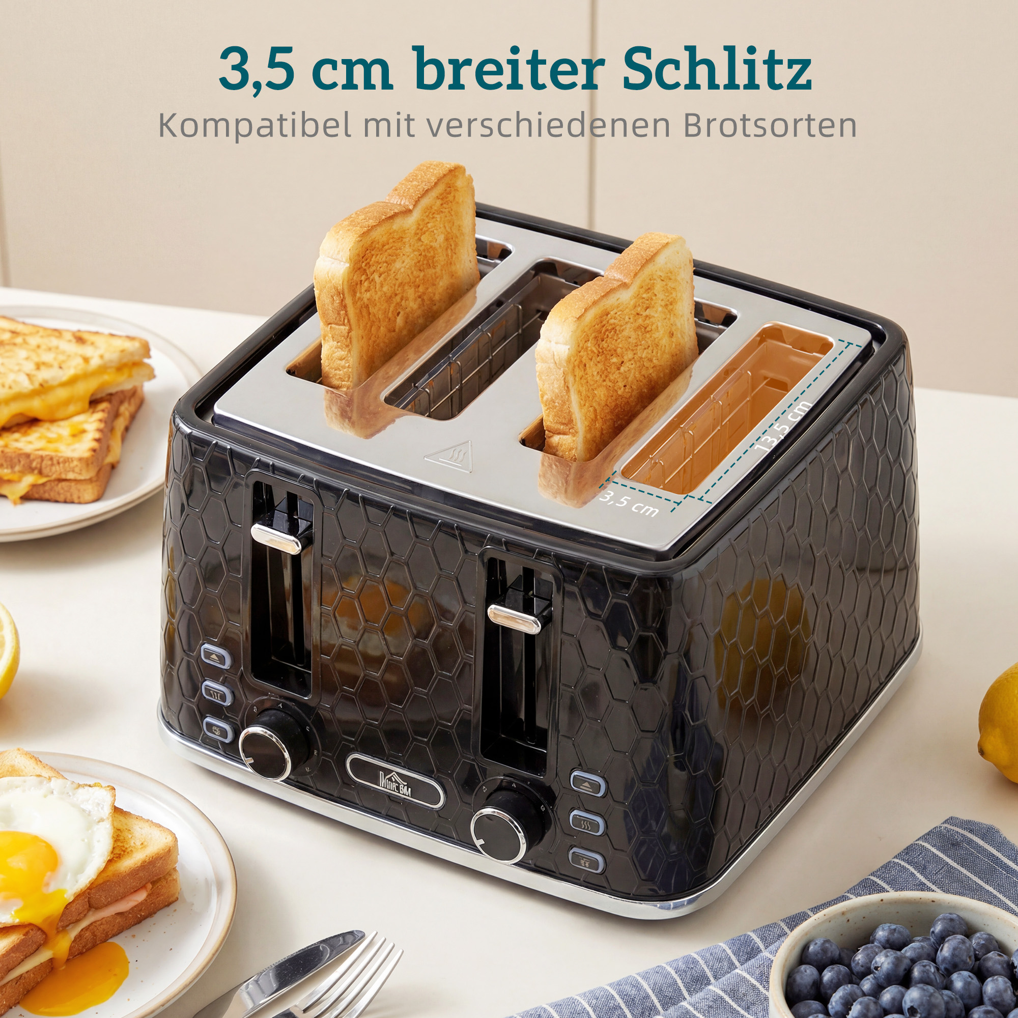1,7L 2200W Schnellkoch-Wasserkocher und 4-Scheiben-Toaster-Set mit Kalkfilter, Schwarz