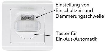 Unterputz PIR-Bewegungsmelder 160° Pro / LED geeignet, 2-Draht Technik, weiß