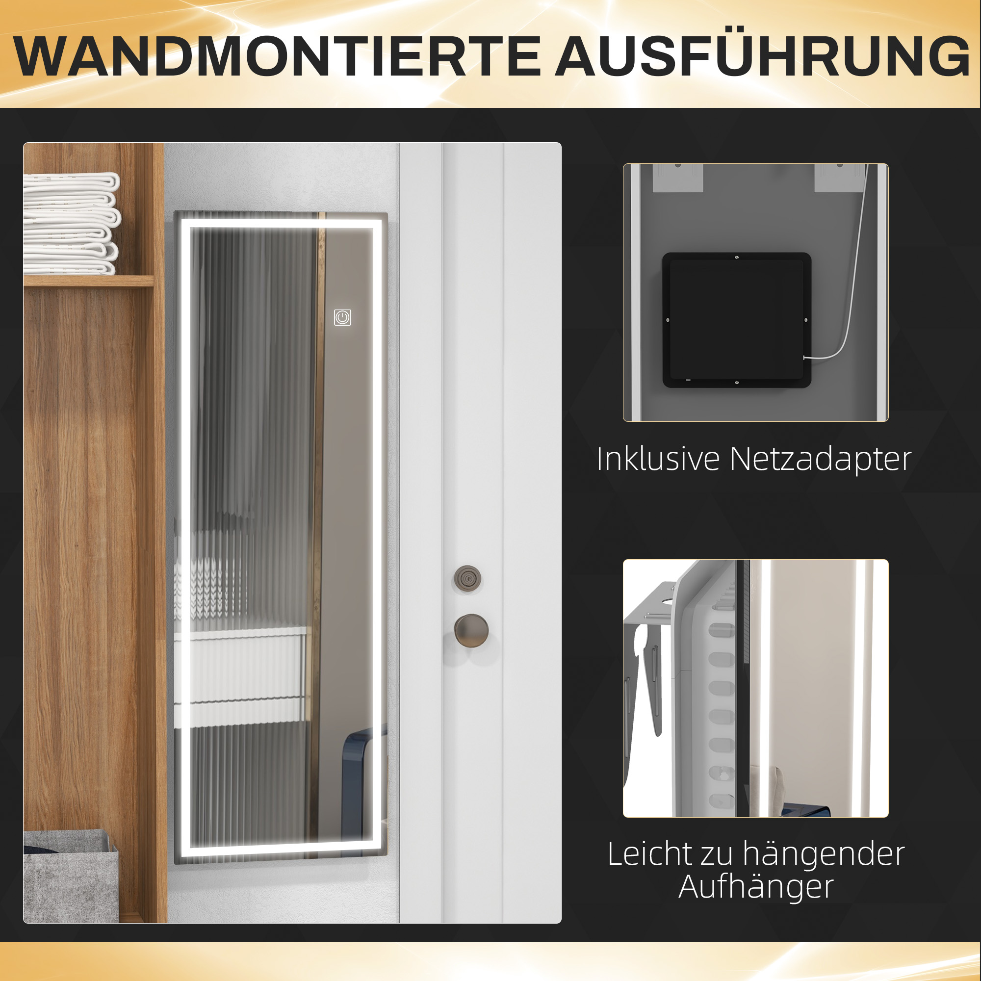 Ganzkörperspiegel mit LED, dimmbar, Touchsensor, Speicherfunktion, silber, 40x120 cm
