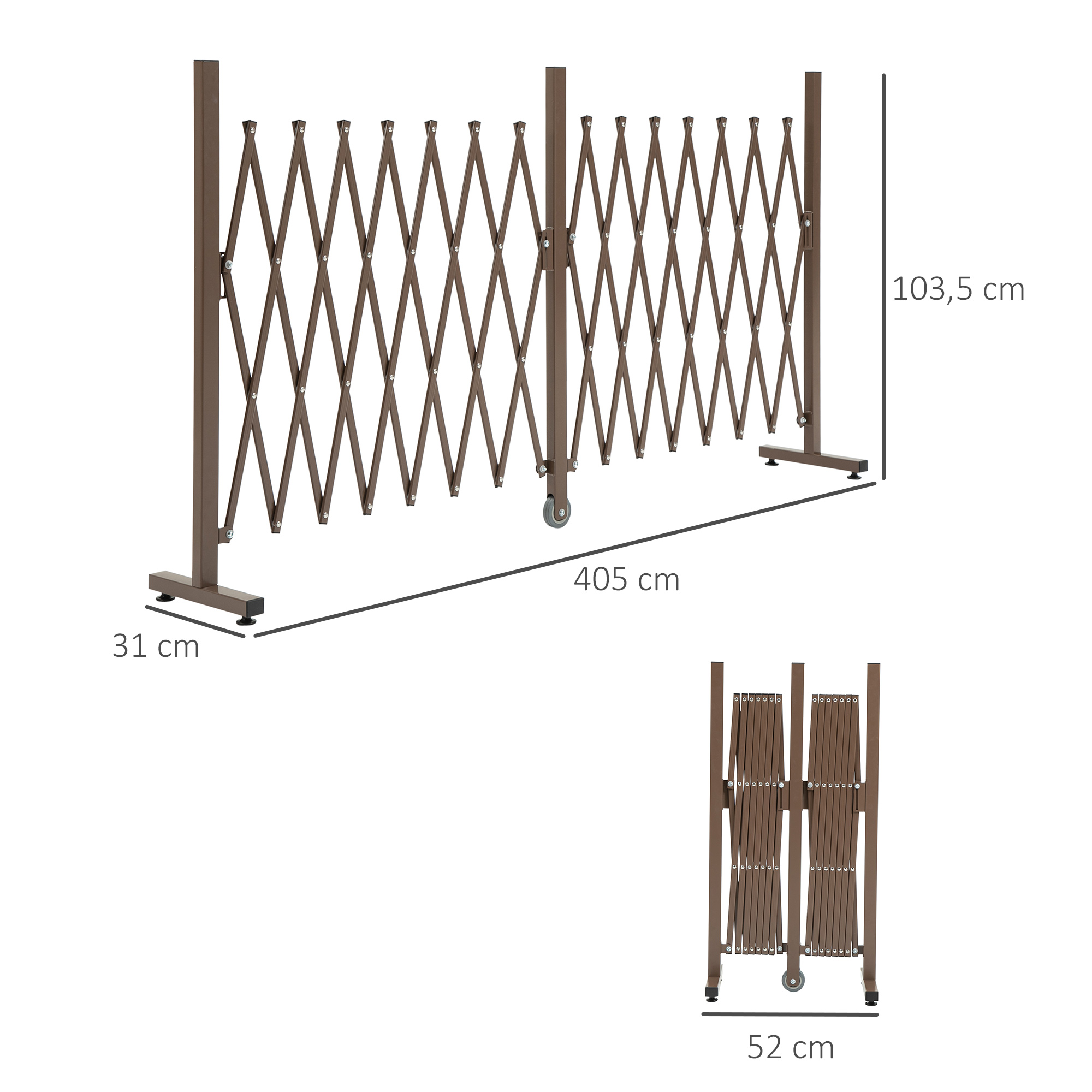 Scherengitter Absperrgitter Scherensperre ausziehbar 52-405cm Garten Alu Braun H103,5cm
