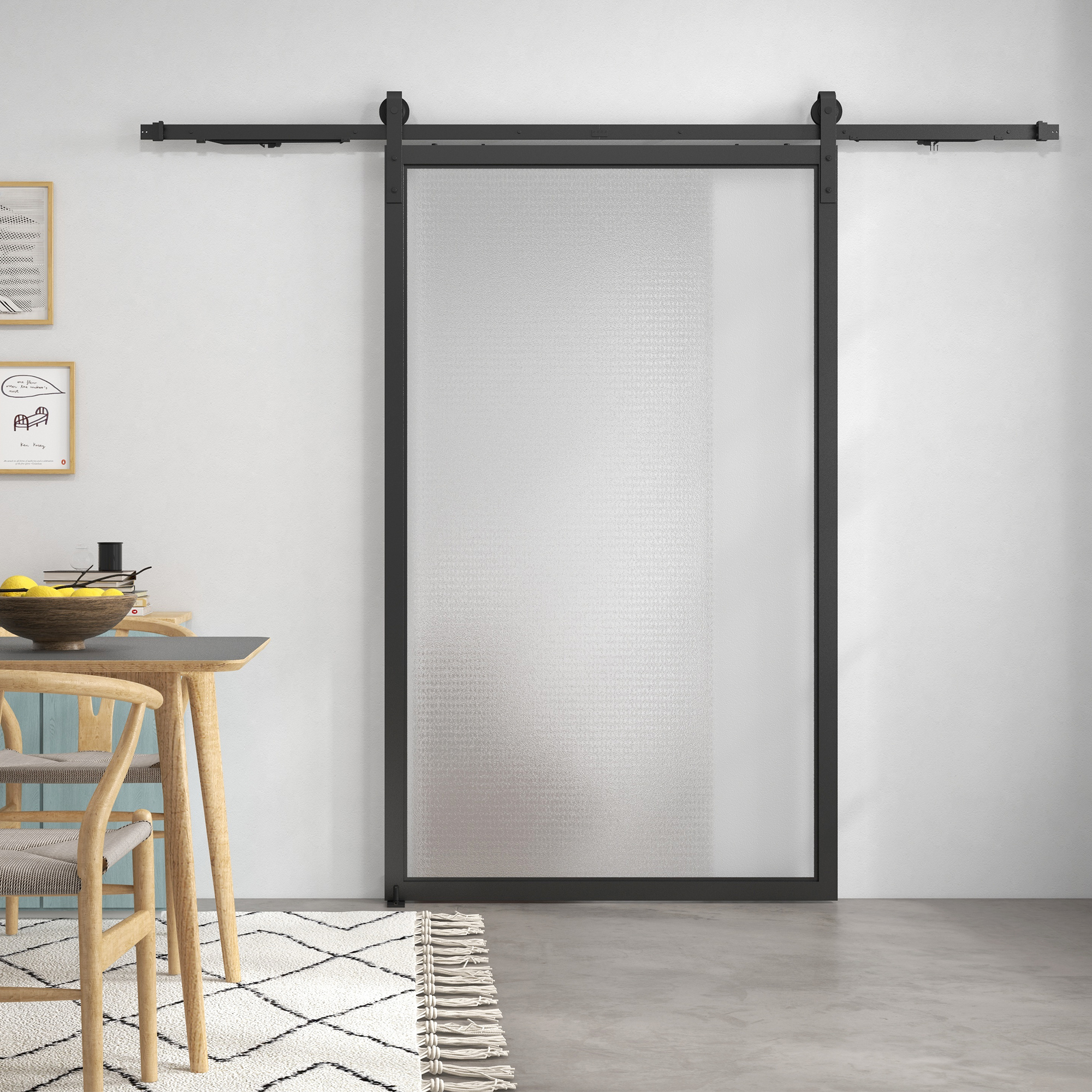 Schiebetür-Bausatz, leise & leichtgängig, für Holz- & Zementwände, 244cm, Stahl, Schwarz