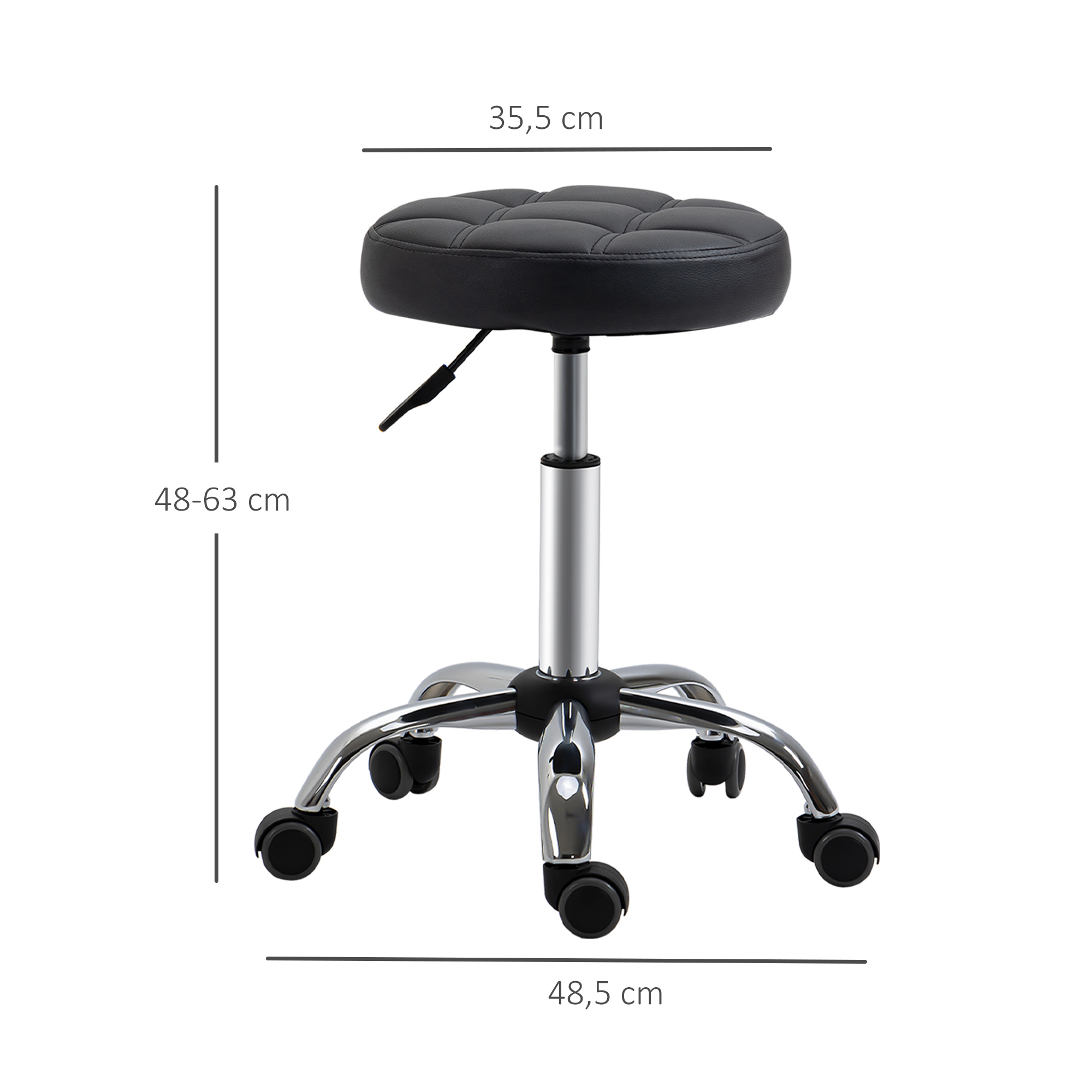 2er-Set Rollhocker höhenverstellbar, Drehhocker 48-63 cm, Arbeitshocker 360° drehbar, Bürohocker für Büro, Salon, Massage, Spa, Schwarz