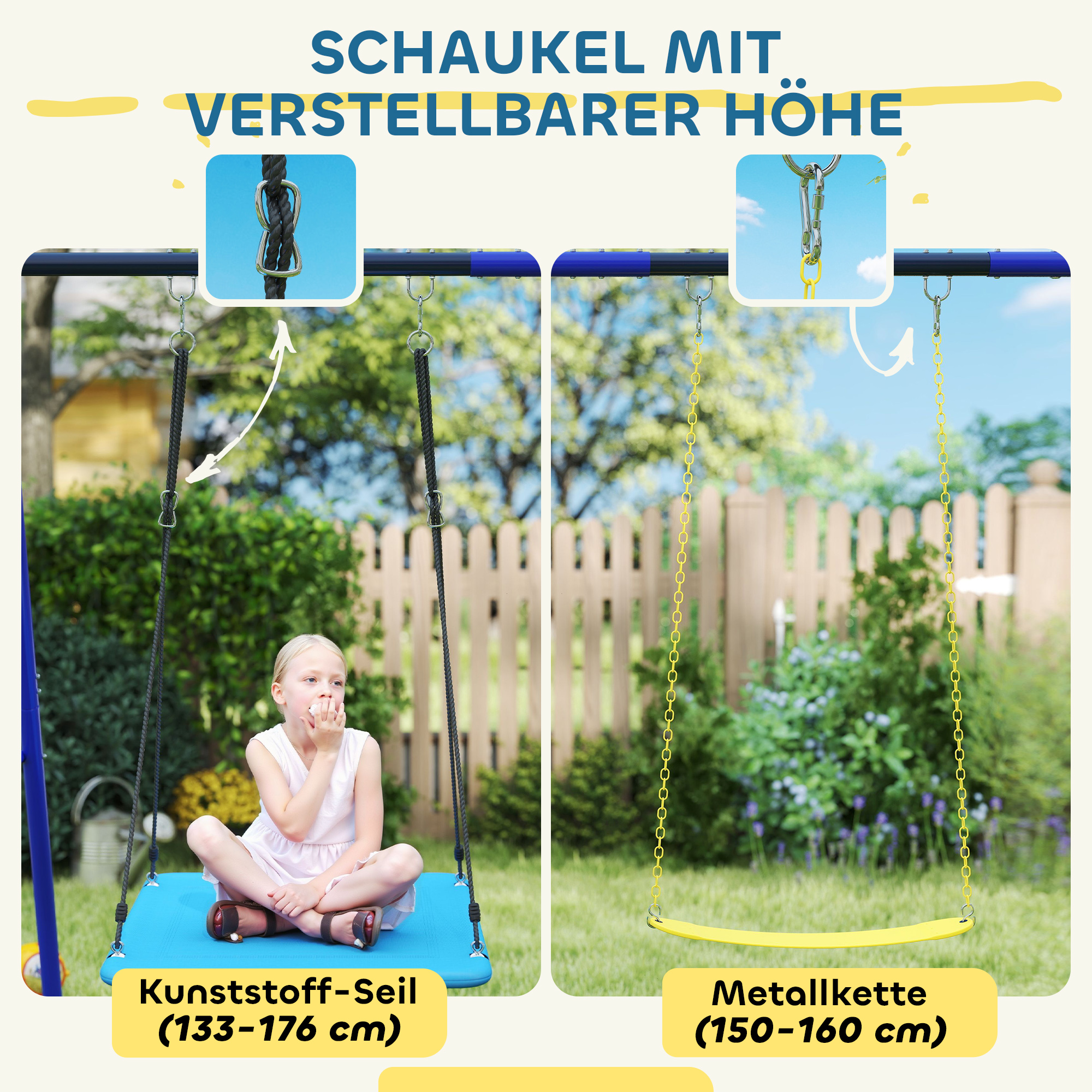 Schaukelset für 3 Kinder, 120 kg Belastbarkeit, Outdoor-Schaukeln, Bunt