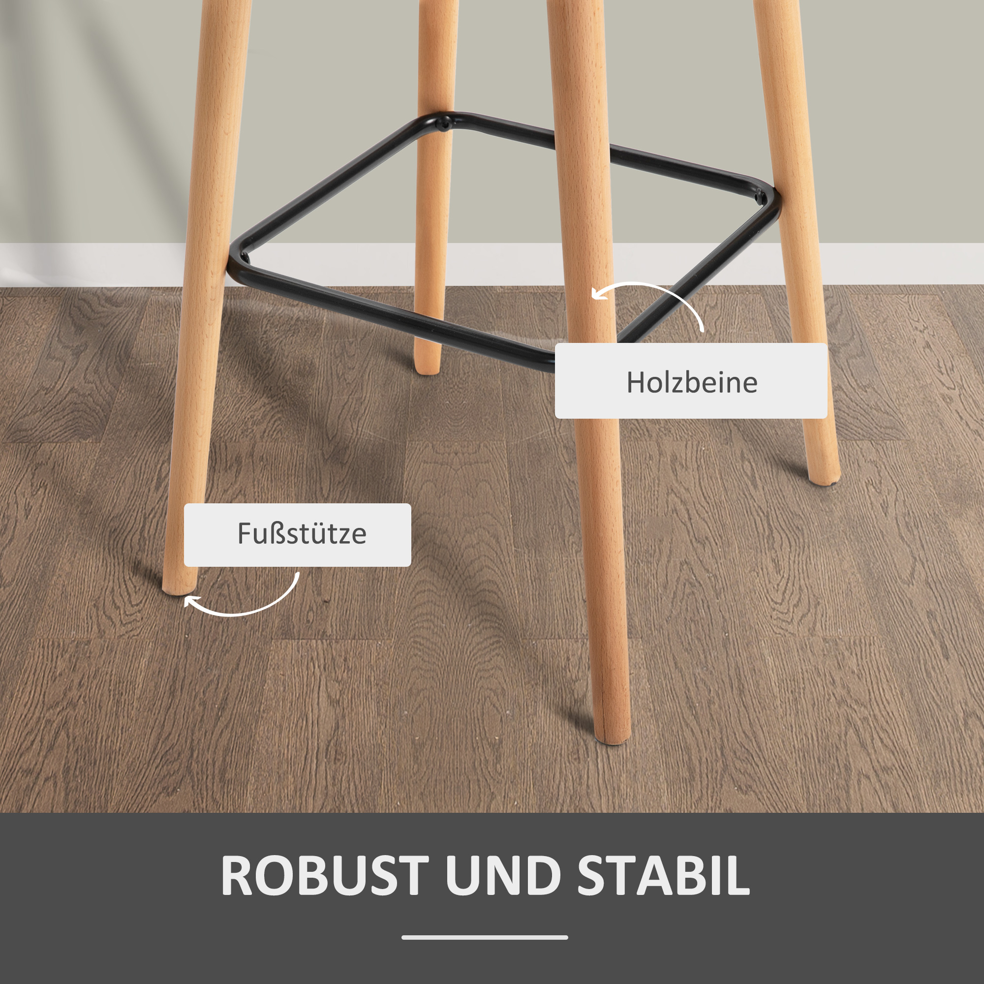 2er-Set Barhocker, inkl, Fußstütze, Massivholz, 55 cm x 48c m x 100 cm,  Beige