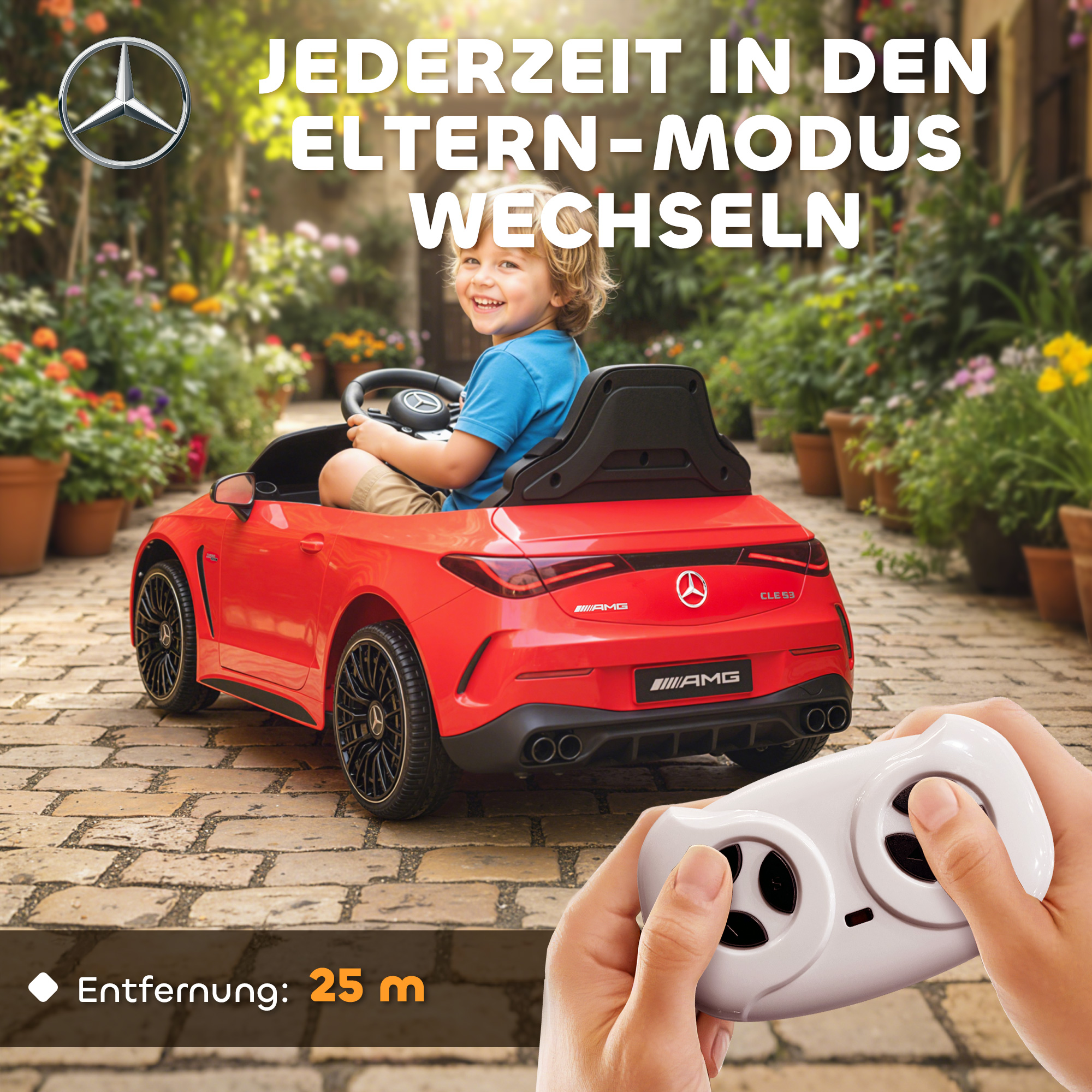 Kinder-Elektroauto, Mercedes-Design, 12V Motoren, Fernbedienung, LED-Lichter, Musik, für 3-6 Jahren Kinder, Rot