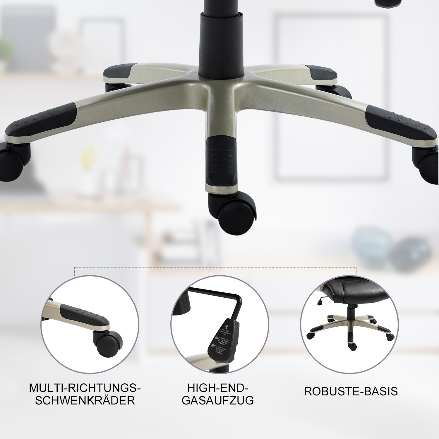 Bürosessel Chefsessel mit Wippfunktion Bürostuhl Schreibtischstuhl Ergonomischer Drehstuhl Sportsitz Hoher Rückenlehne Schwarz Kunsterleder Metall 70 x 58 x 114-124 cm