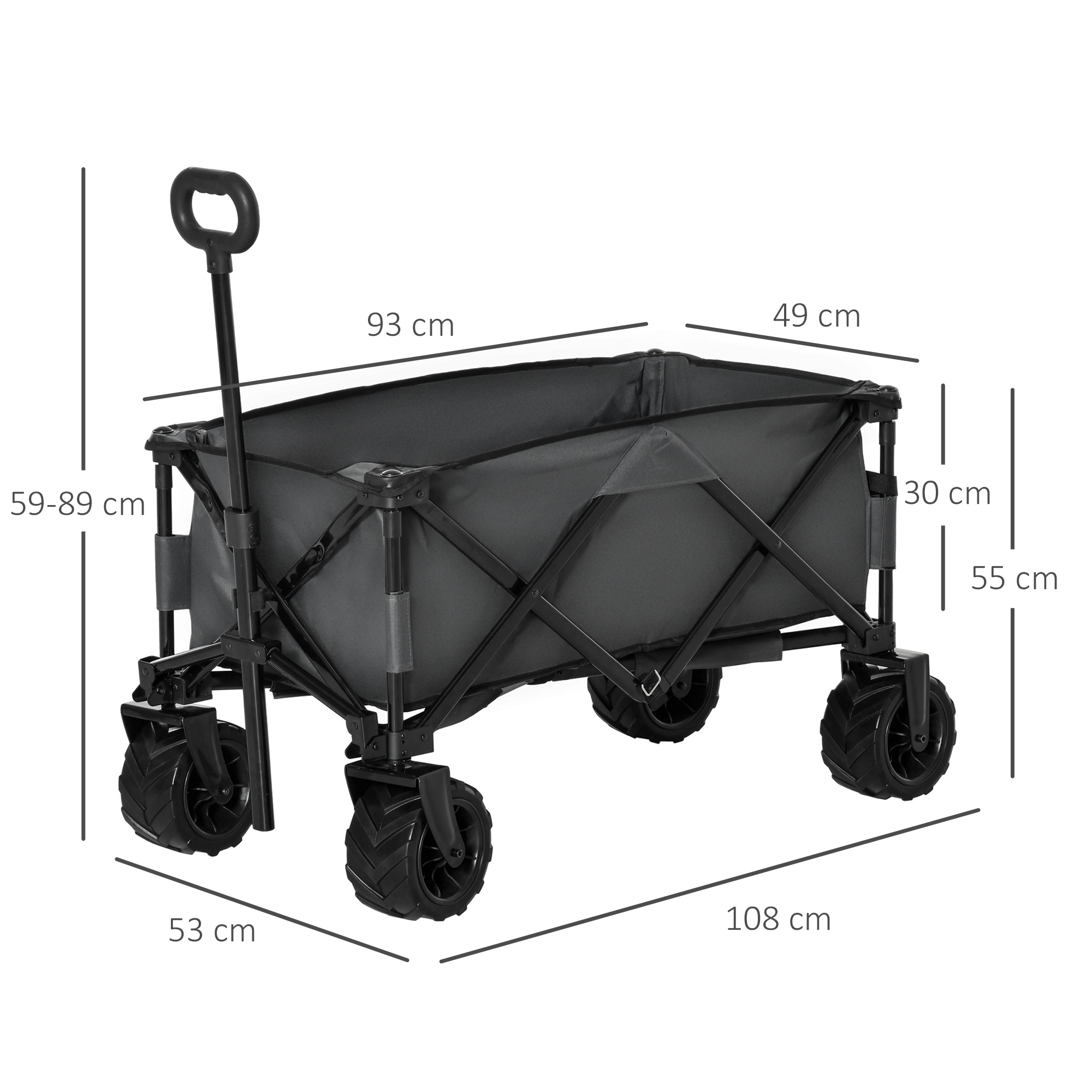 Bollerwagen Faltbarer Handwagen 360° Gartenwagen Transportwagen mit  Teleskop Griff Verstellbarer Griffhöhe Strandwagen bis 70 kg Tragkraft Metall Oxford Dunkelgrau 108 x 55 x 59-89 cm