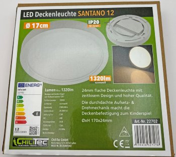 LED Deckenleuchte "Santano 12w", Ø 17cm, 12W, 1320lm, 3000K warmweiß