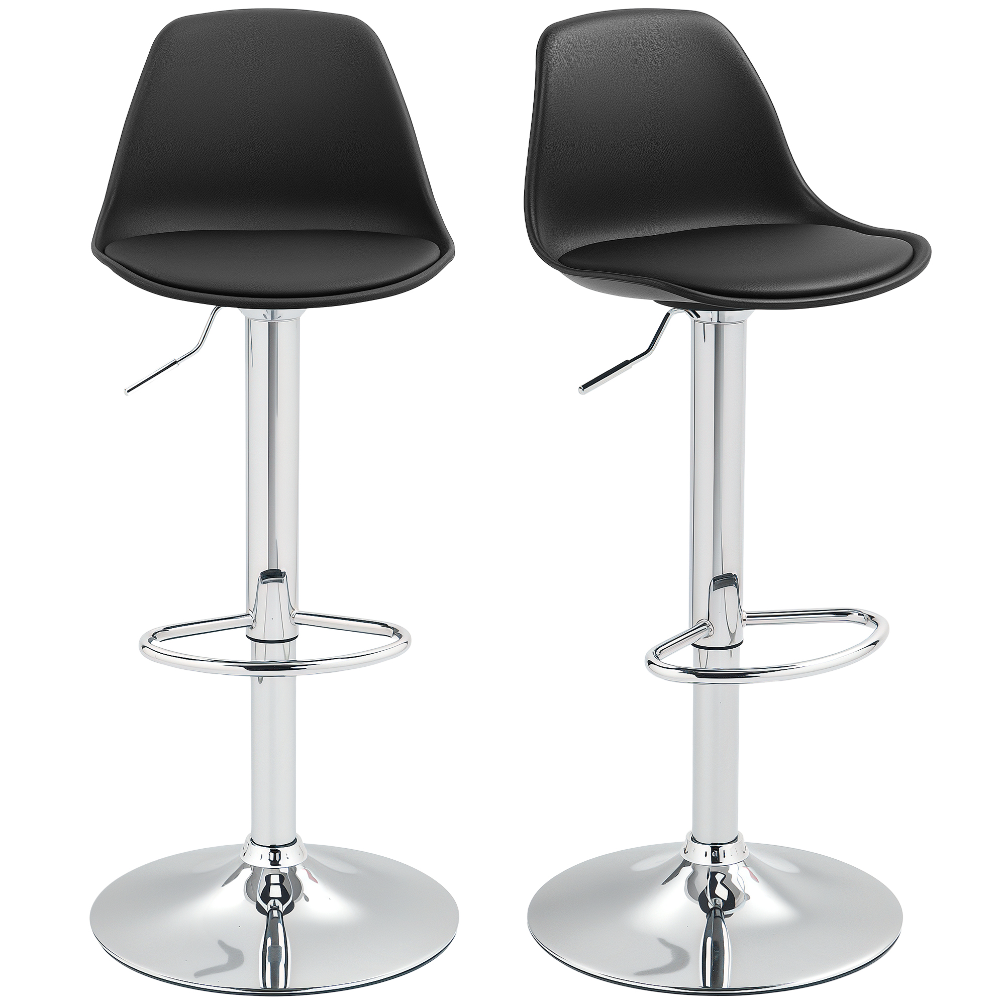 2er-Set Barhocker, Barstühle, Drehstühle mit Lehne, höhenverstellbar, bis 120 kg belastbar, 42 x 38 x 82-104 cm, Schwarz