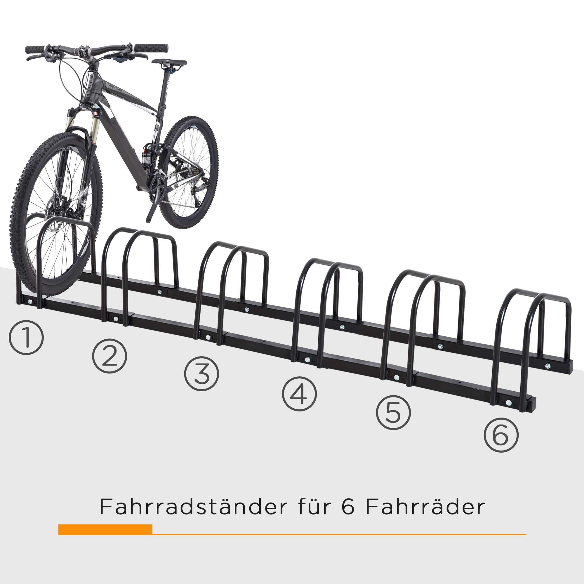 Fahrradständer für 6 Fahrräder, wetterfest, Wand- oder Bodenmontage, Stahl 179 x 33 x 27 cm