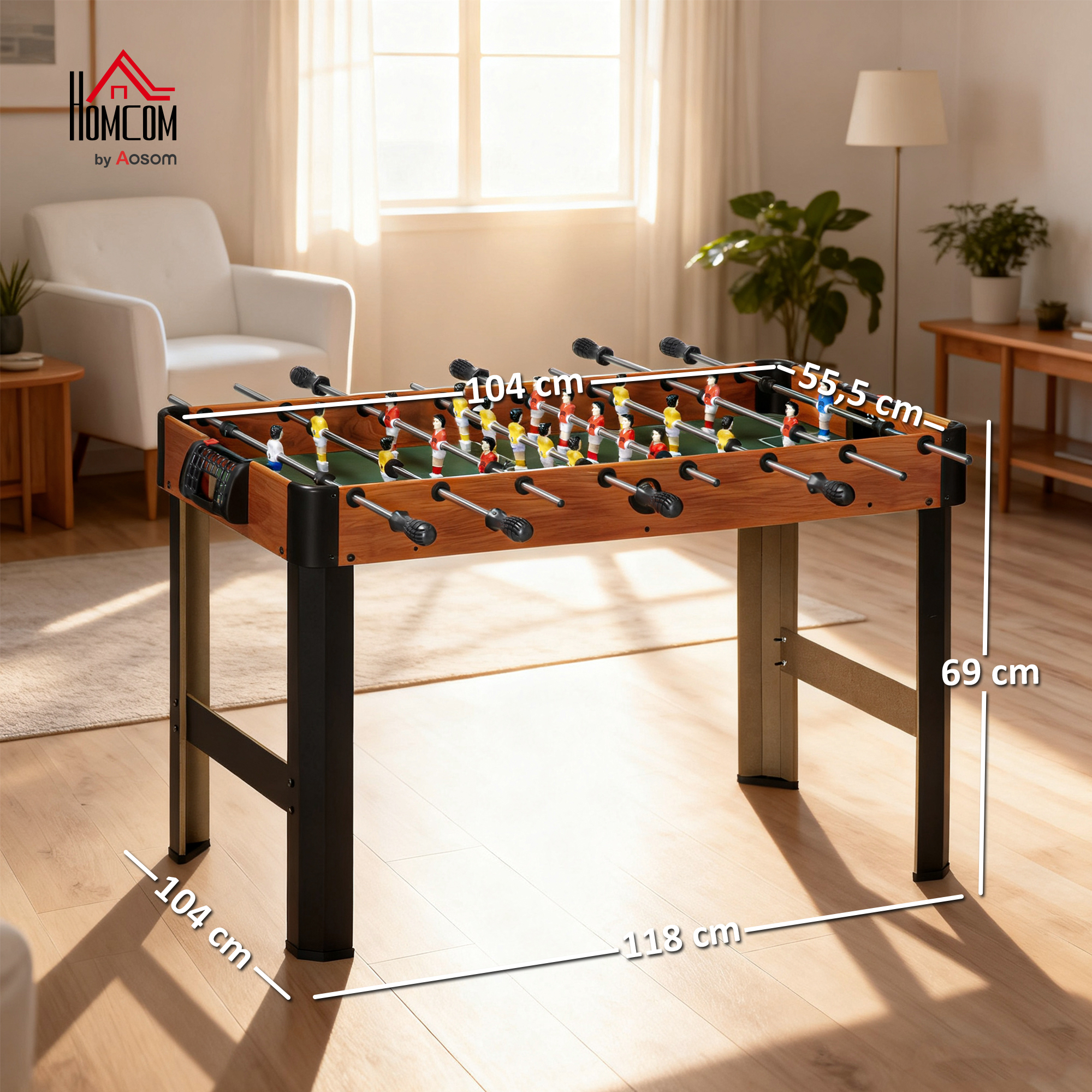 Tischkicker, Tischfußball-Set, 2 Bälle, rutschfeste Griffe, für Jugendliche Erwachsene, Punkteanzeige, MDF, Metall, Bunt