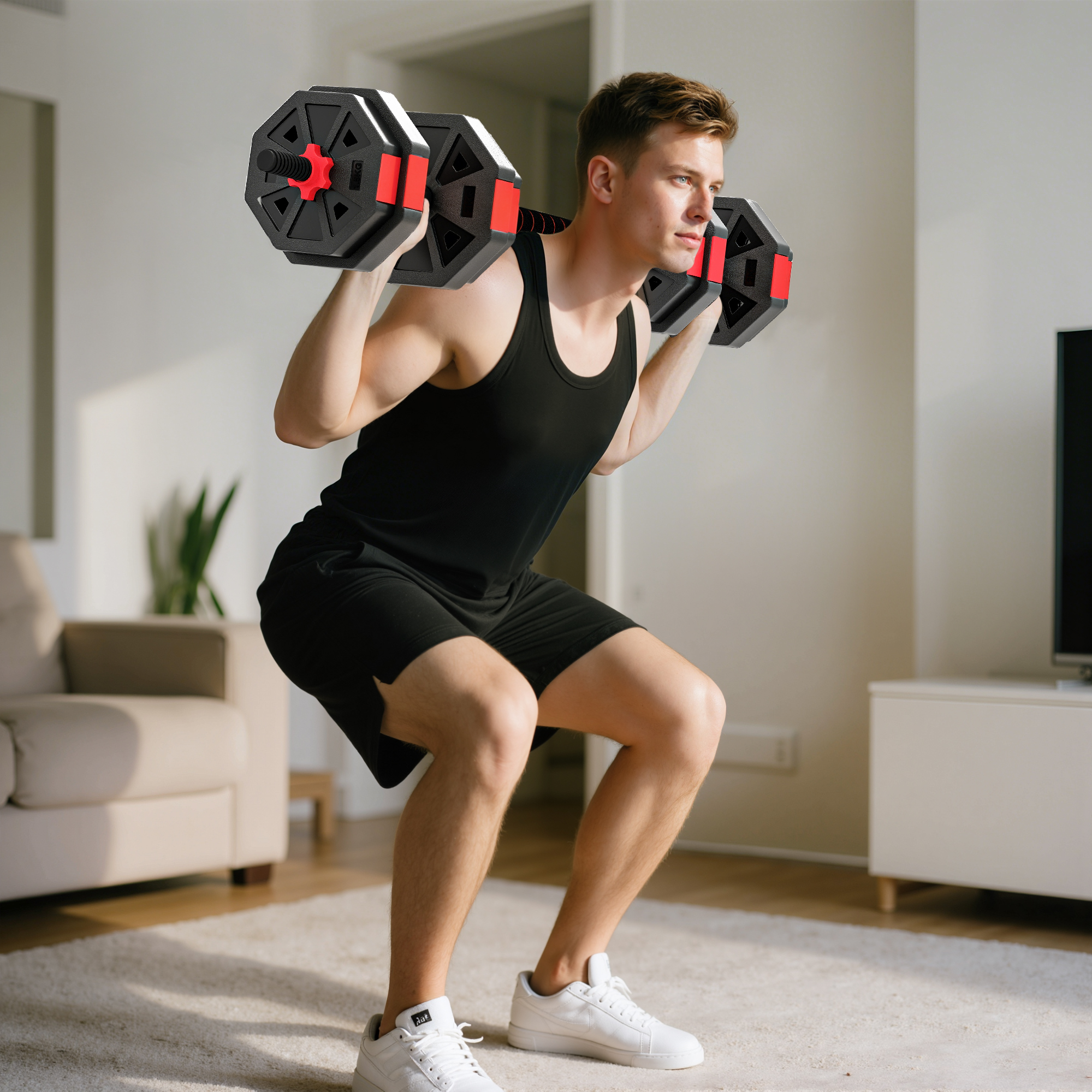 6-in-1 Hantelset Kurzhantel Set Kurzhanteln Langhanteln verstellbar 15 KG für Krafttraining Zuhause