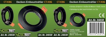 Decken-Einbaustrahler "CT-K86" schwarz / schwenkbar, Ø86mm, für 50mm Lampen