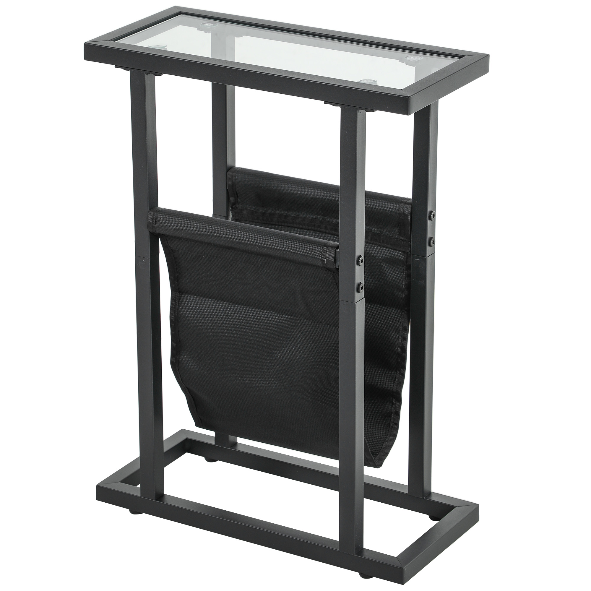 Beistelltisch aus Metall mit Stofftasche und Glasplatte, schmaler Tisch für Wohnzimmer, Schlafzimmer, Schwarz Beistelltisch aus Metall mit Stofftasche und Glasplatte, schmaler Tisch für Wohnzimmer, Schlafzimmer, Schwarz