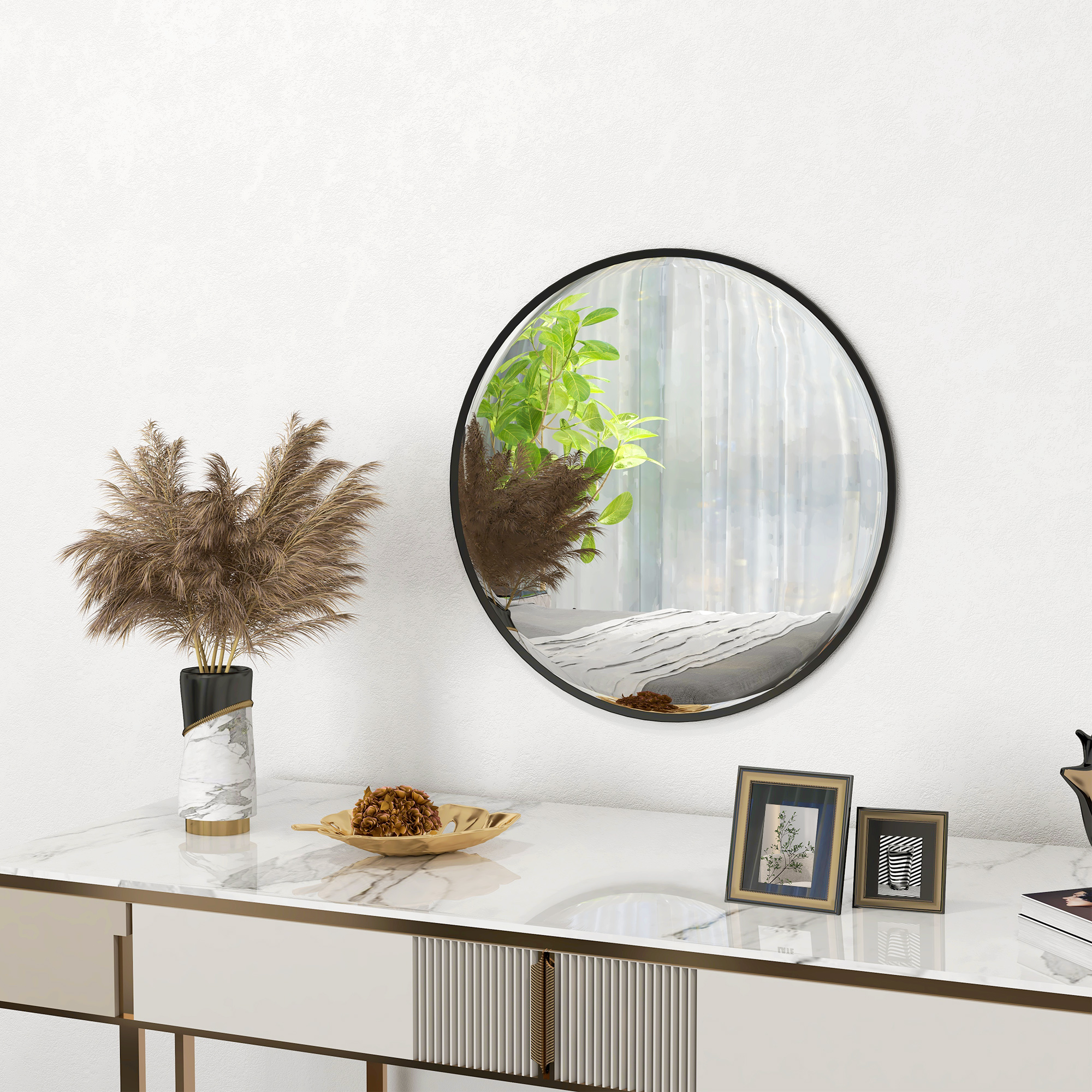Wandspiegel, modernes Design, ?61 cm, Schwarz