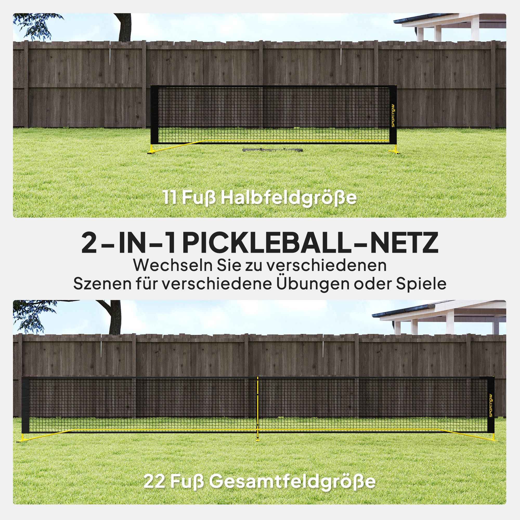 Pickleball-Netz, tragbar, Metallgestell, Stoffnetz, mit Tragetasche, Gelb