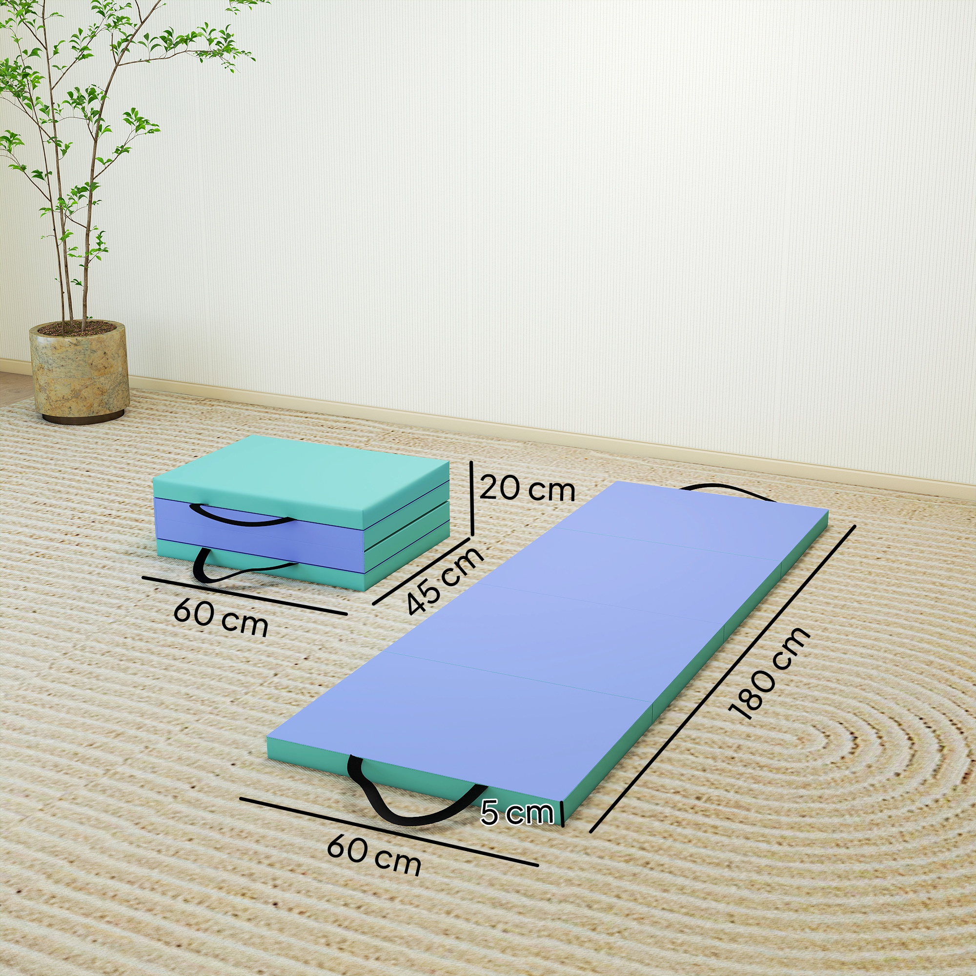Trainingsmatte Faltbare Fitnessmatte mit Griff Sportmatte für Yoga Fitness Synthetikbezug 180 x 60 x 5 cm Grün+Lila
