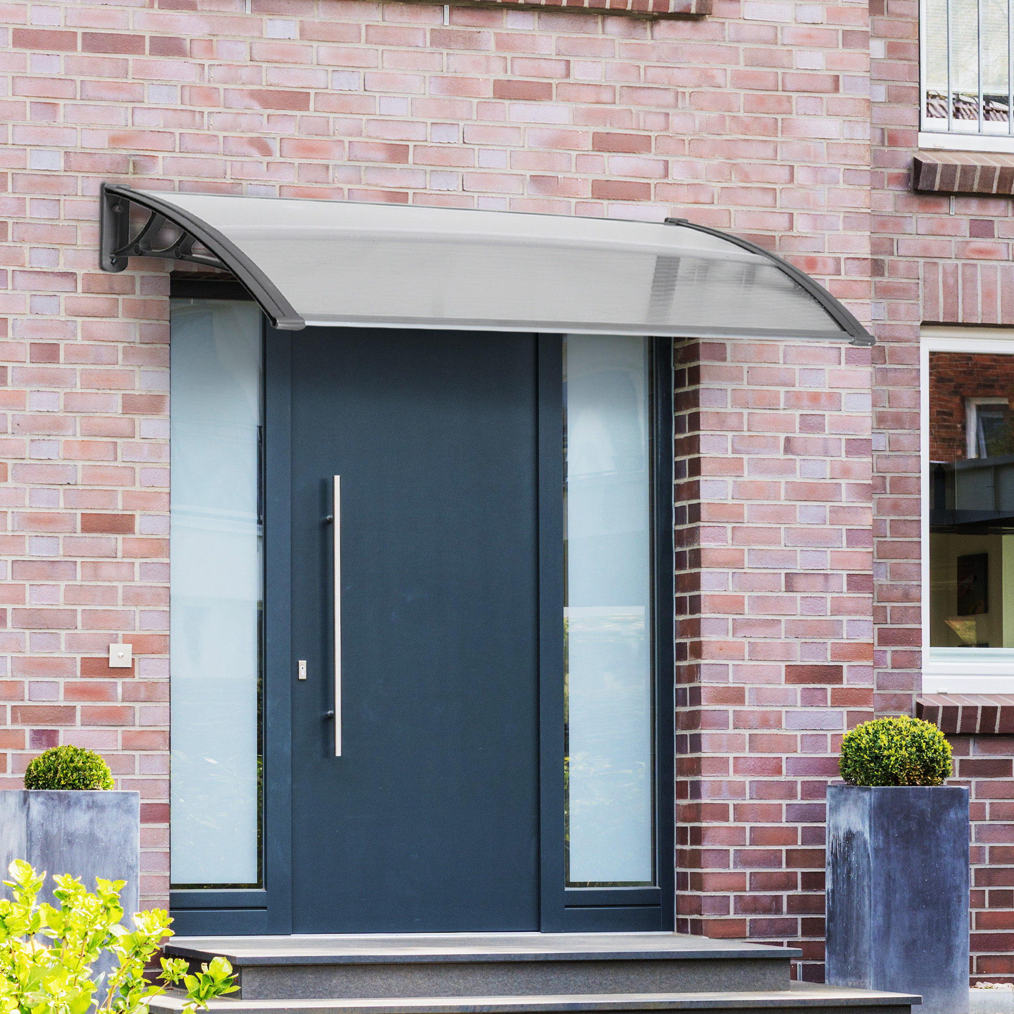 Türüberdachung, Schutz vor Regen, Wind und Hagel, Polycarbonat, Aluminium-Verbindungstangen, 110 x 60 x 18 cm, Grau