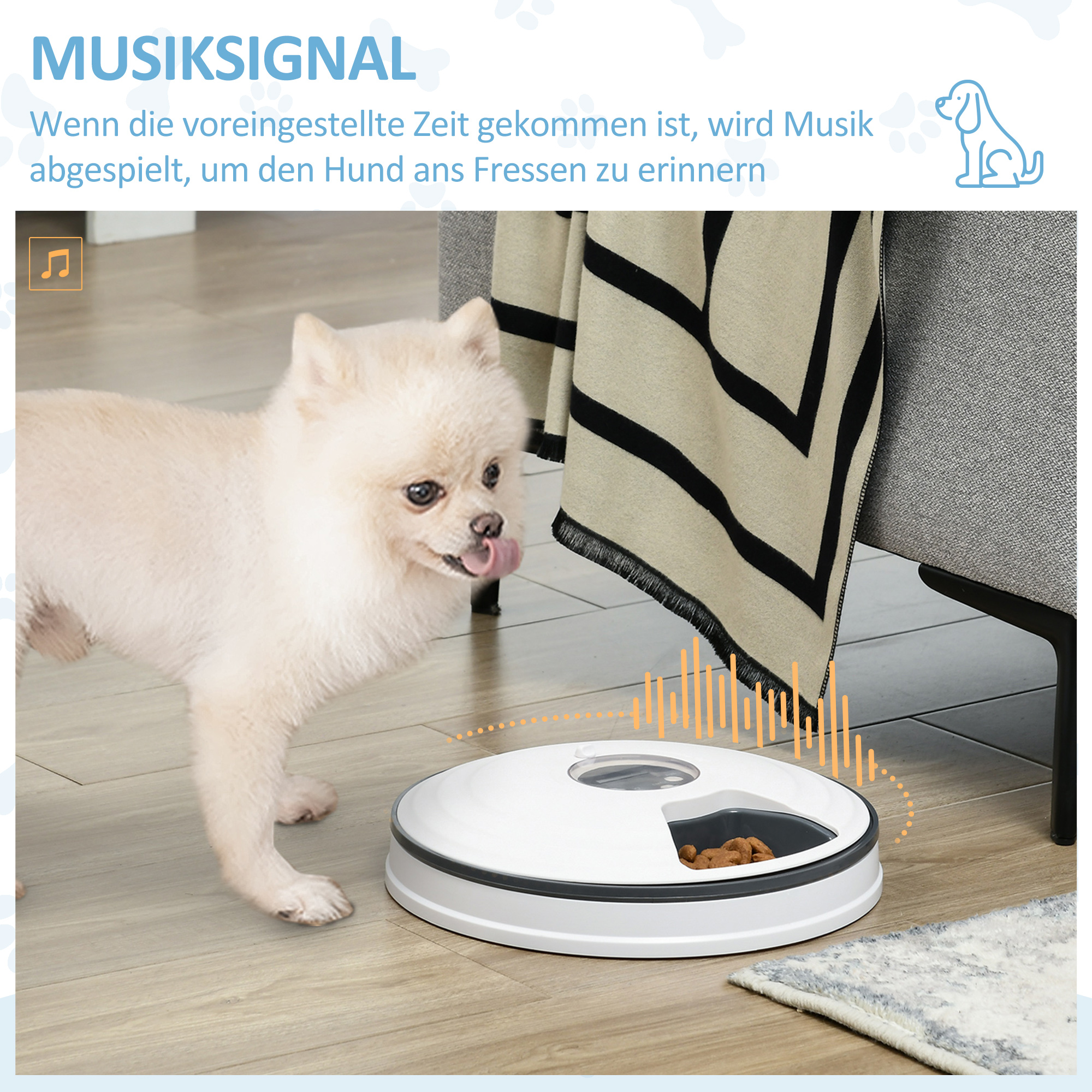 Futterautomat Katze Nassfutter Katzenfutter mit LED-Display, Programmierbarem Timer, 6 Futter-Fächer für je 70 g Trockenfutter 4 Mahlzeiten Automatischer Futterspender für Hunde Katzen