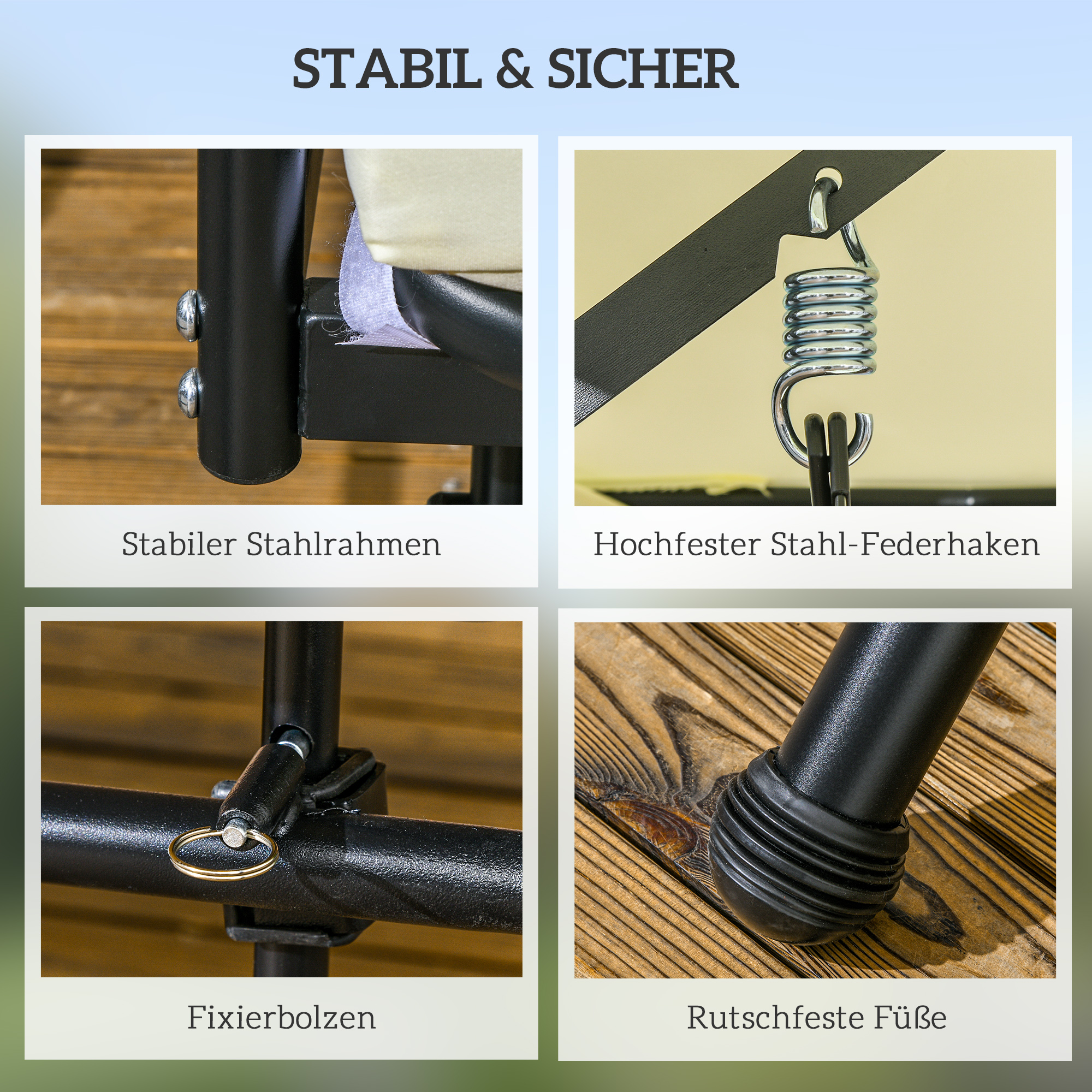 Hollywoodschaukel, Schaukelbank mit Liege-Funktion, 3 Sitzer, Metall+Polyester, 200 x 125 x 170 cm, Weiß