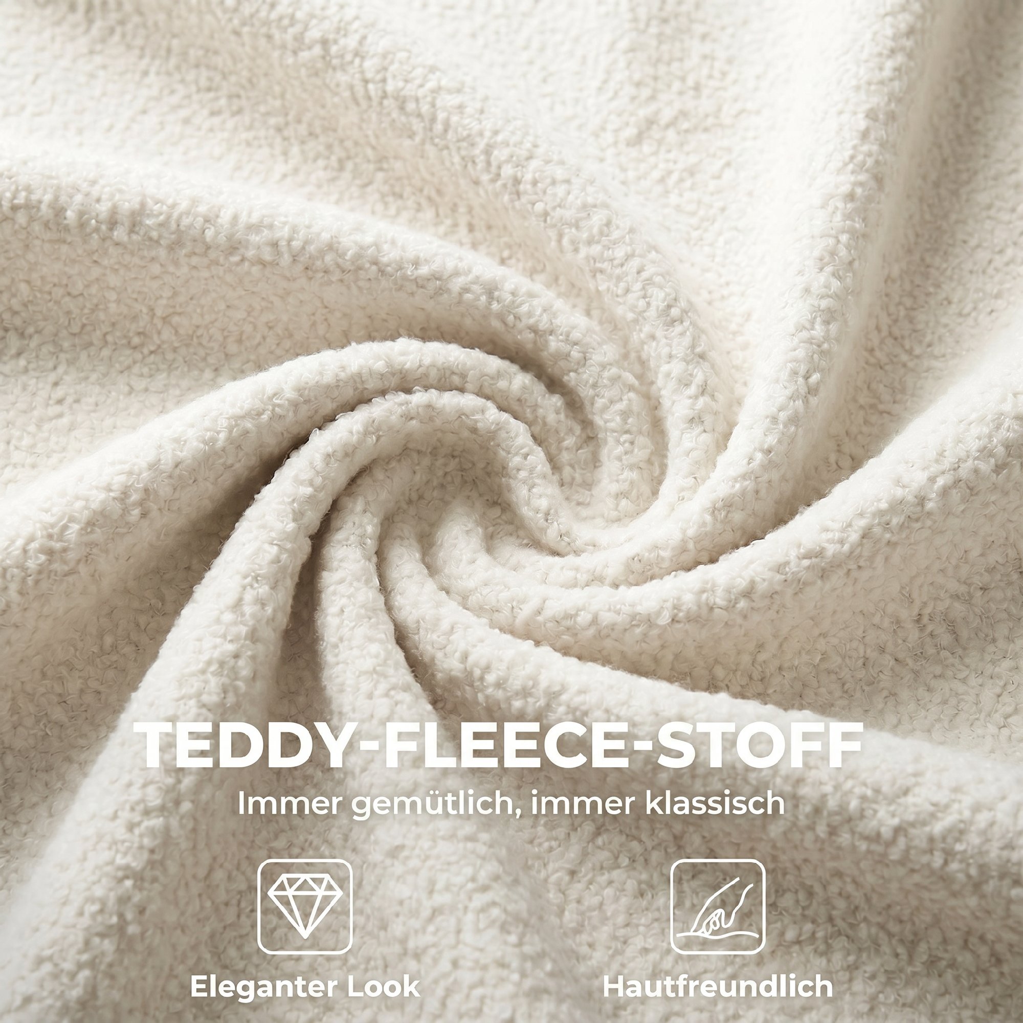 Drehbarer Bürostuhl aus Teddyfleece, höhenverstellbar, mit Rollen, Komfortschaum, Creme