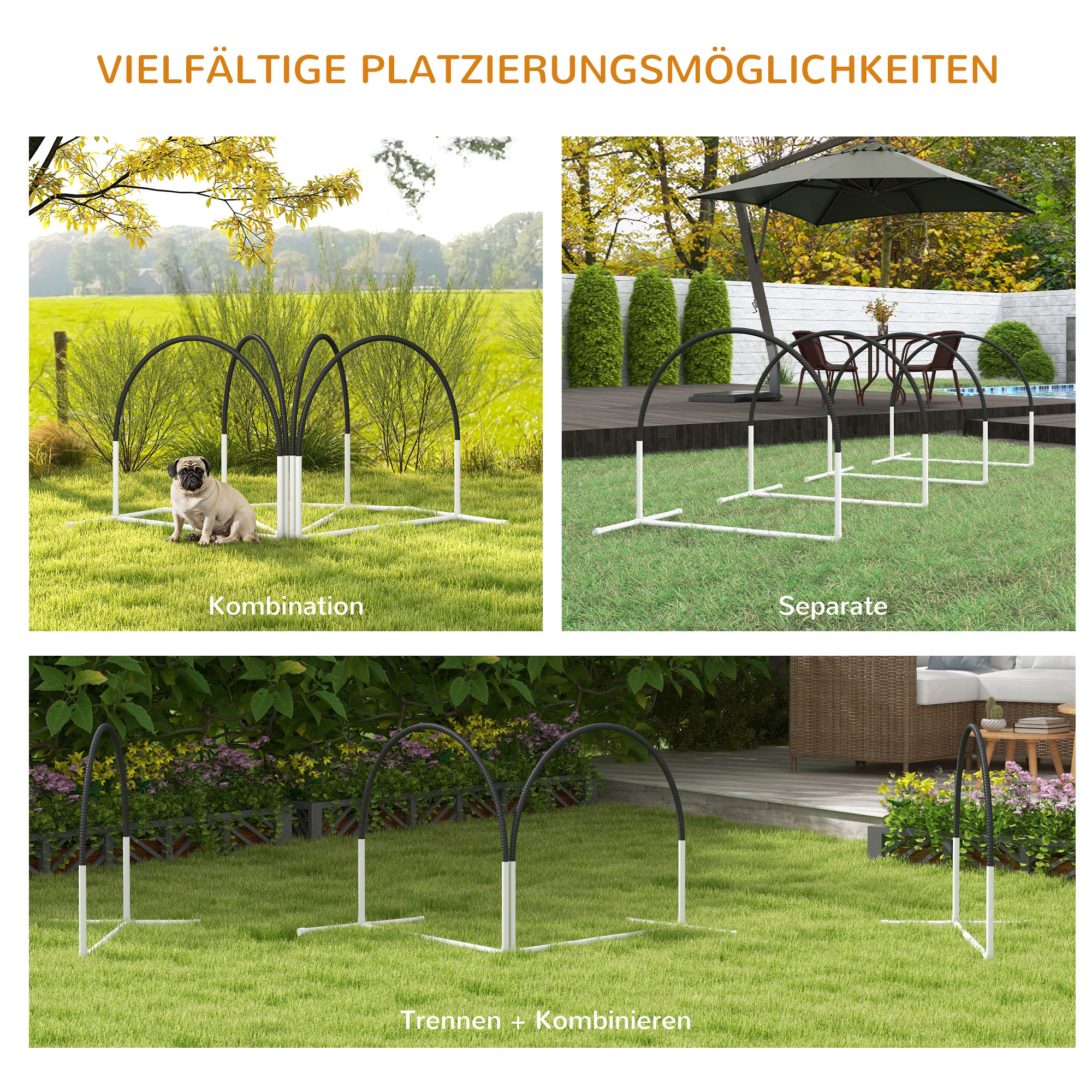 Hunde-Agility-Set Hundetrainingszubehör Agility-Set, 4 Teile, 89 x 69 x 99 cm, Weiß + Schwarz