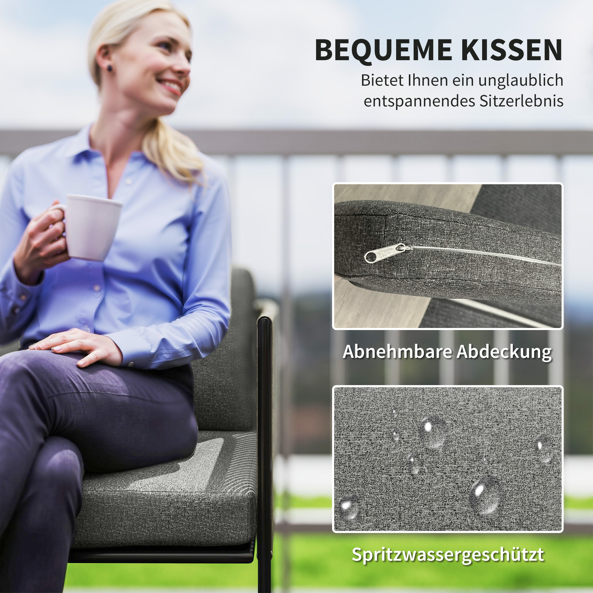 Gartenmöbel Set aus Polyrattan Lounge-Set mit Sofa Sessel Tisch Kissen wetterfest 116 x 60 x 69 cm Braun+Dunkelgrau