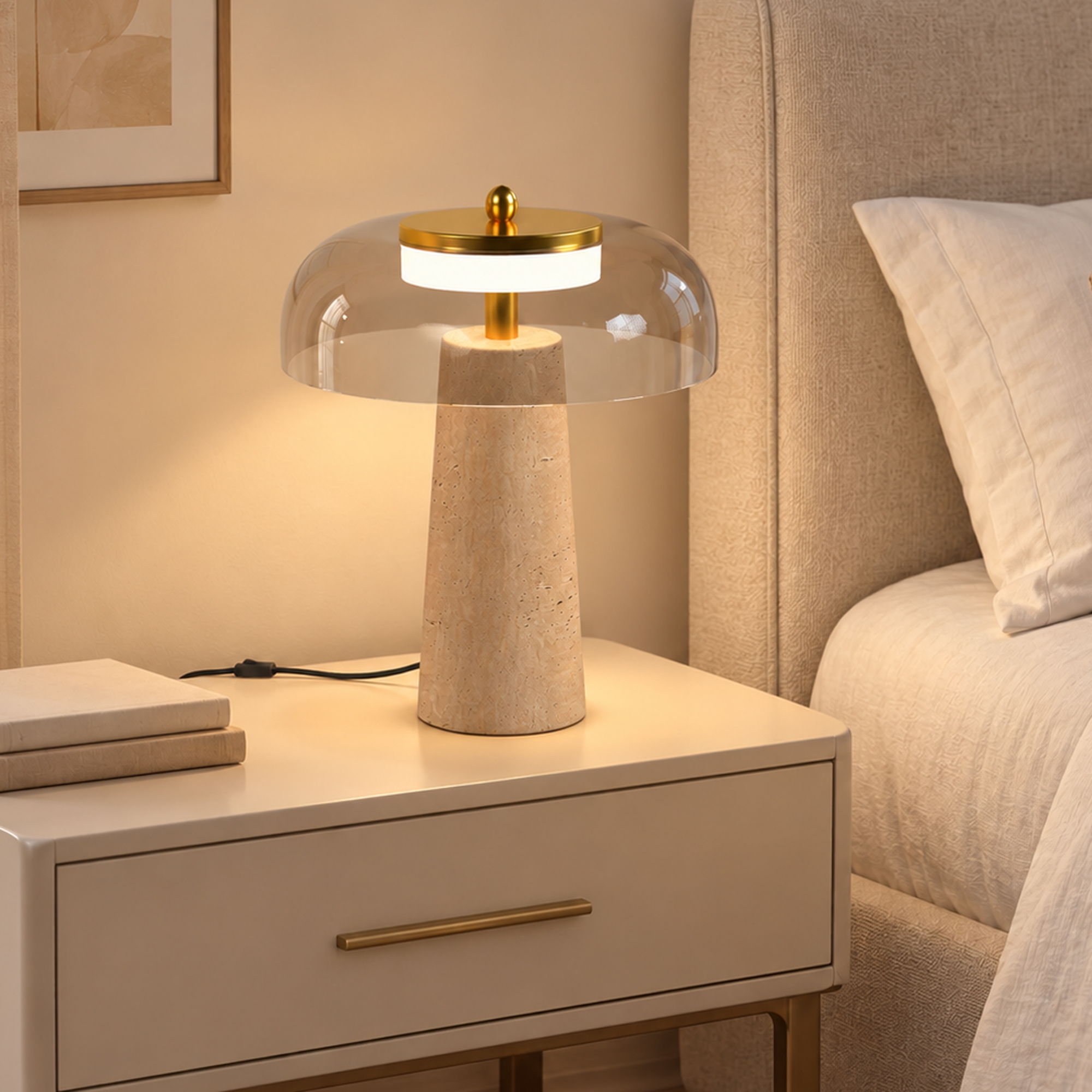 Tischlampe Vintage LED Schlafzimmer Nachttischlampe Glasschirm Bernsteinfarben