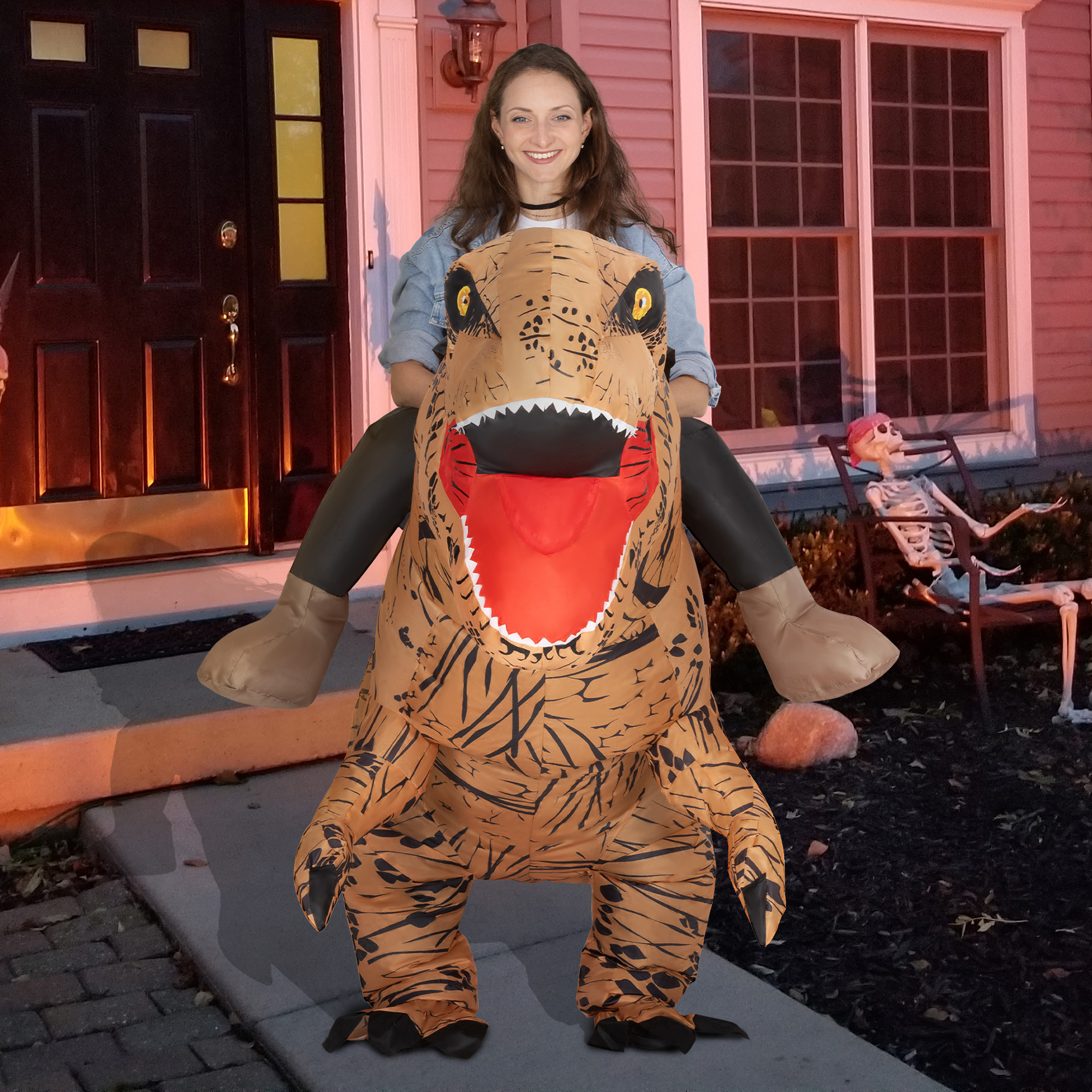 Aufblasbares Dinosaurier Kostüm für Erwachsene Dino T-Rex Kostüme lustig Halloween Karneval Party
