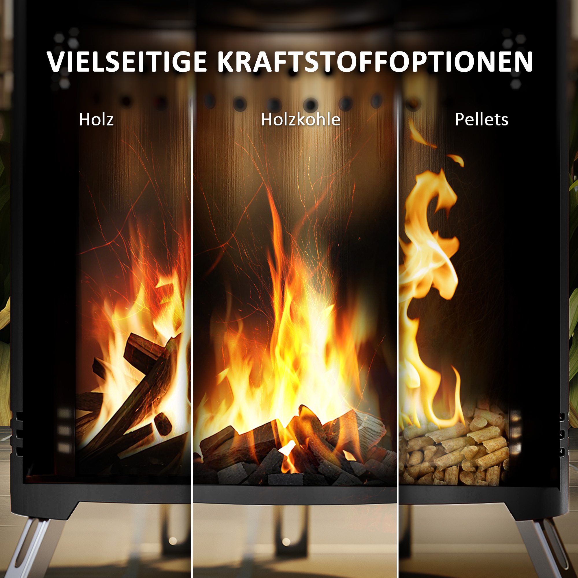 Feuerschale Ø16x25cm aus Edelstahl Feuerstelle mit Schürhaken Rauchfreie Feuerschalen Schwarz