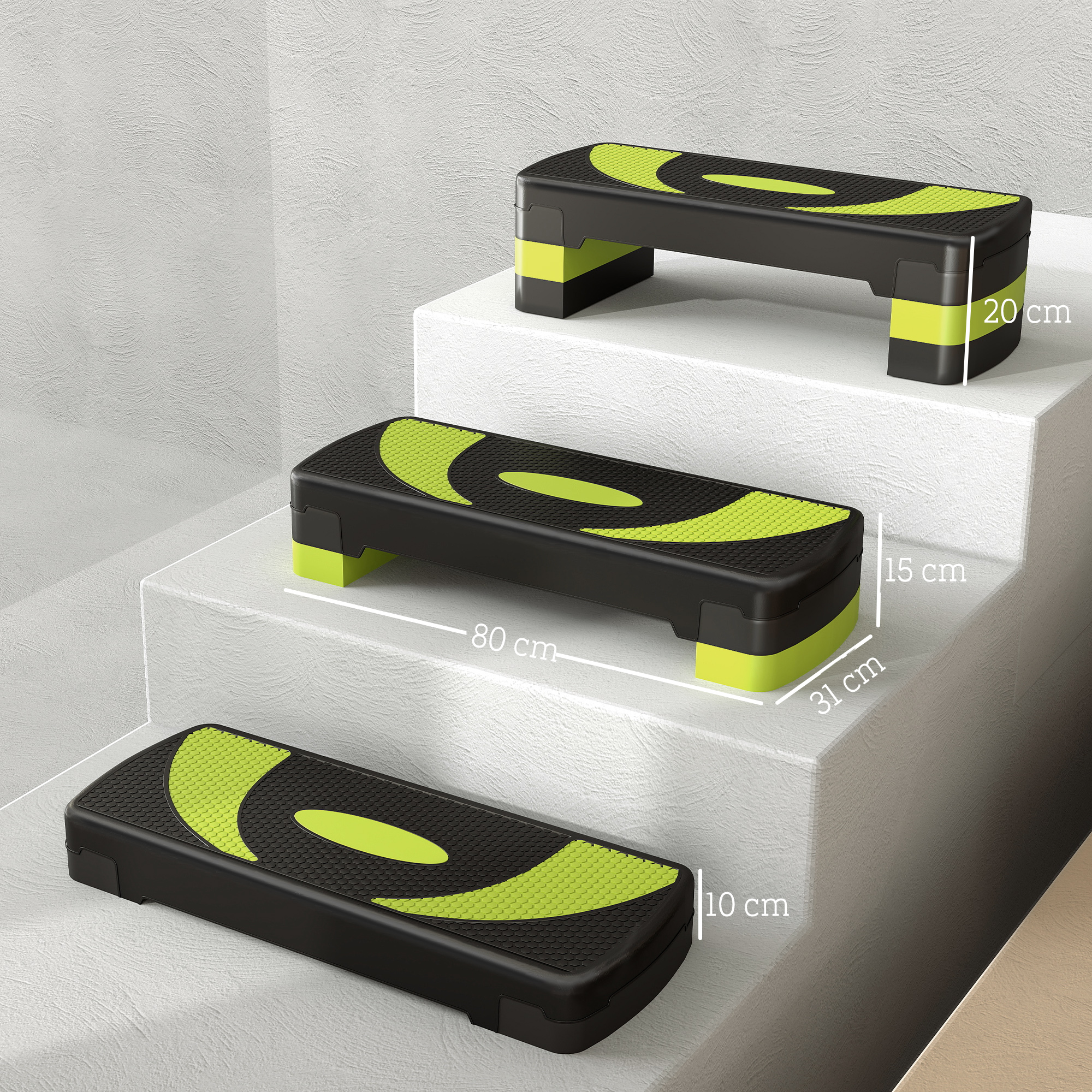 Aerobic-Stepper, höhenverstellbar, für Indoor und Outdoor, Belastbarkeit bis 150 kg, 80 x 31 x 10-20 cm, Grün