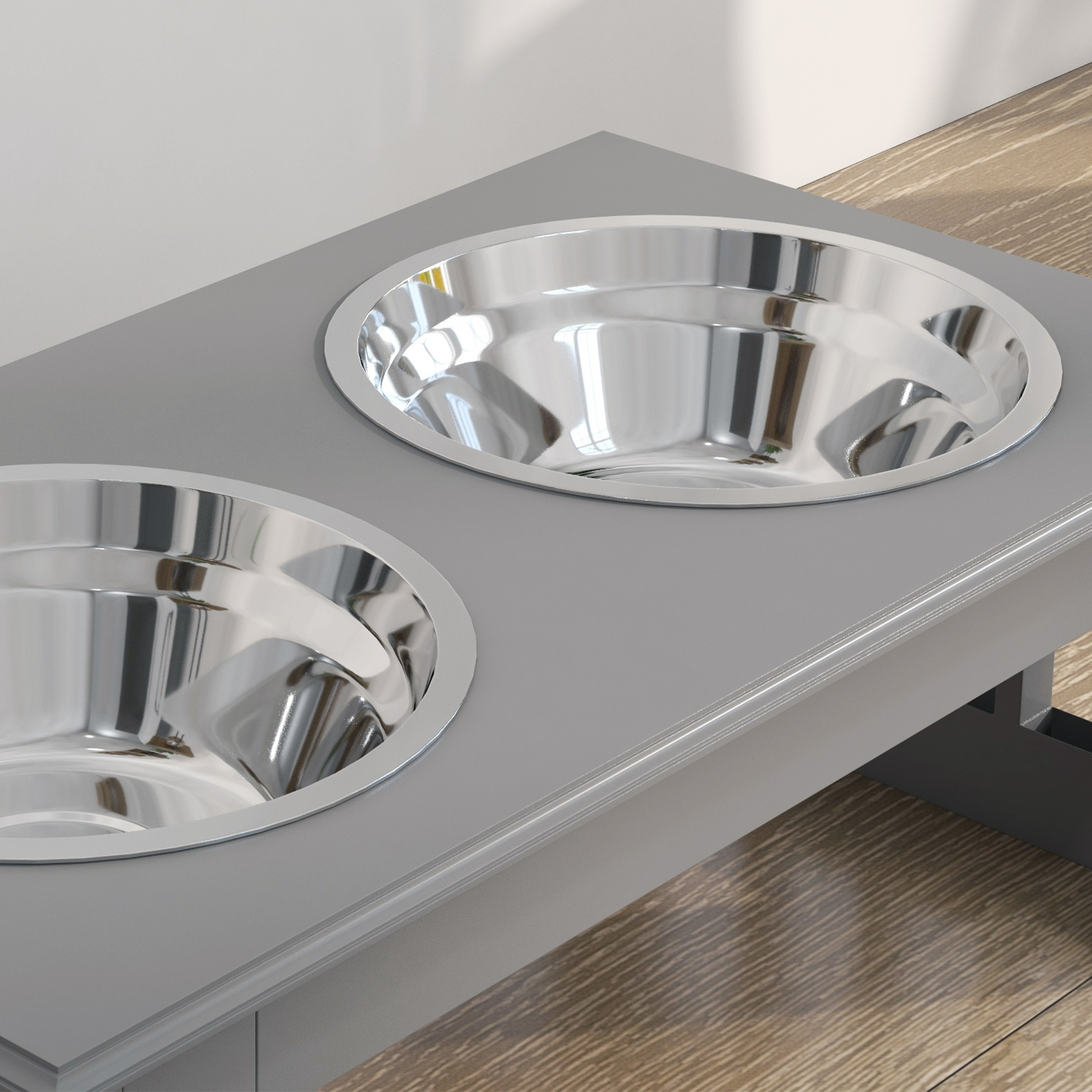 Hunde-Futterstation, rutschfest, 44x24x15cm, Grau, 0,9L pro Napf