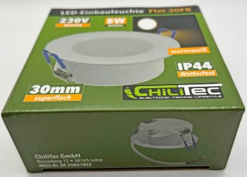 LED-Einbauleuchte "Flat-30 FR-R" 3000K, Ø85x30mm, 5W, 460lm, IP44, rund, weiß