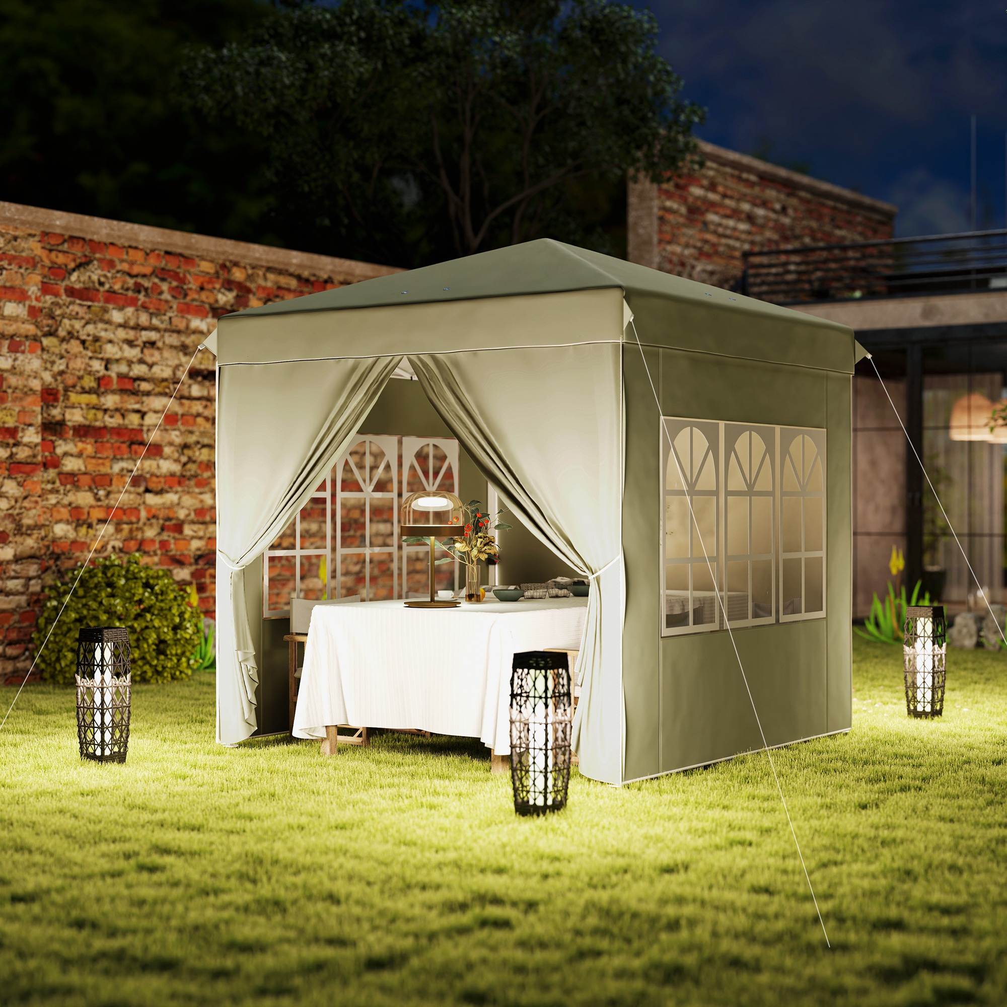 2,5 x 2,5 m Pop-up-Pavillon mit Seitenwänden und Tragetasche, UPF50+ höhenverstellbares Gartenzelt, Cremeweiß