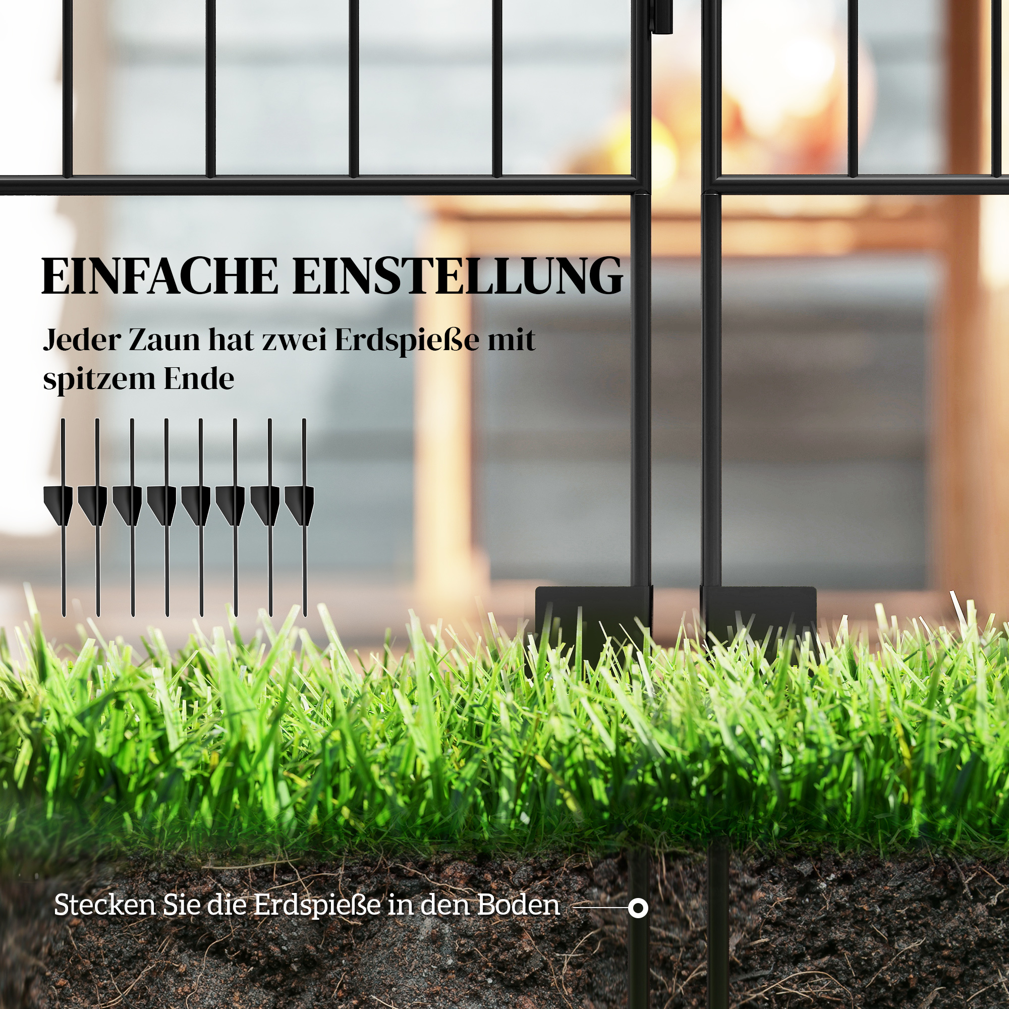 Gartenzaun Gitterzaun Zaun, Vintage-Design, wetterbeständig, 3,52 x 1,1m, Schwarz