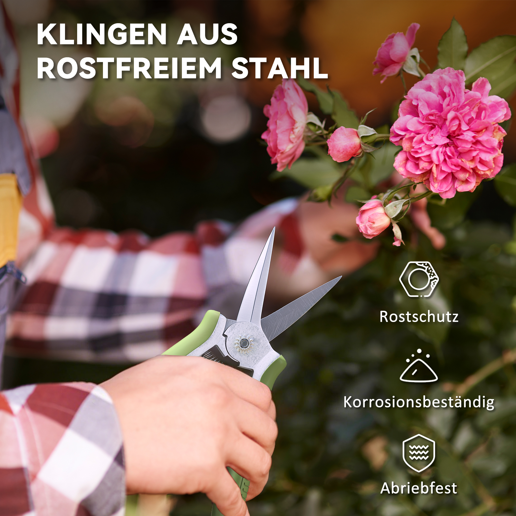 Gartenwerkzeug Set 2 Stück Garten Werkzeug aus Edelstahl Gartengeräte mit Gartenschere Astschere Grün+Silber