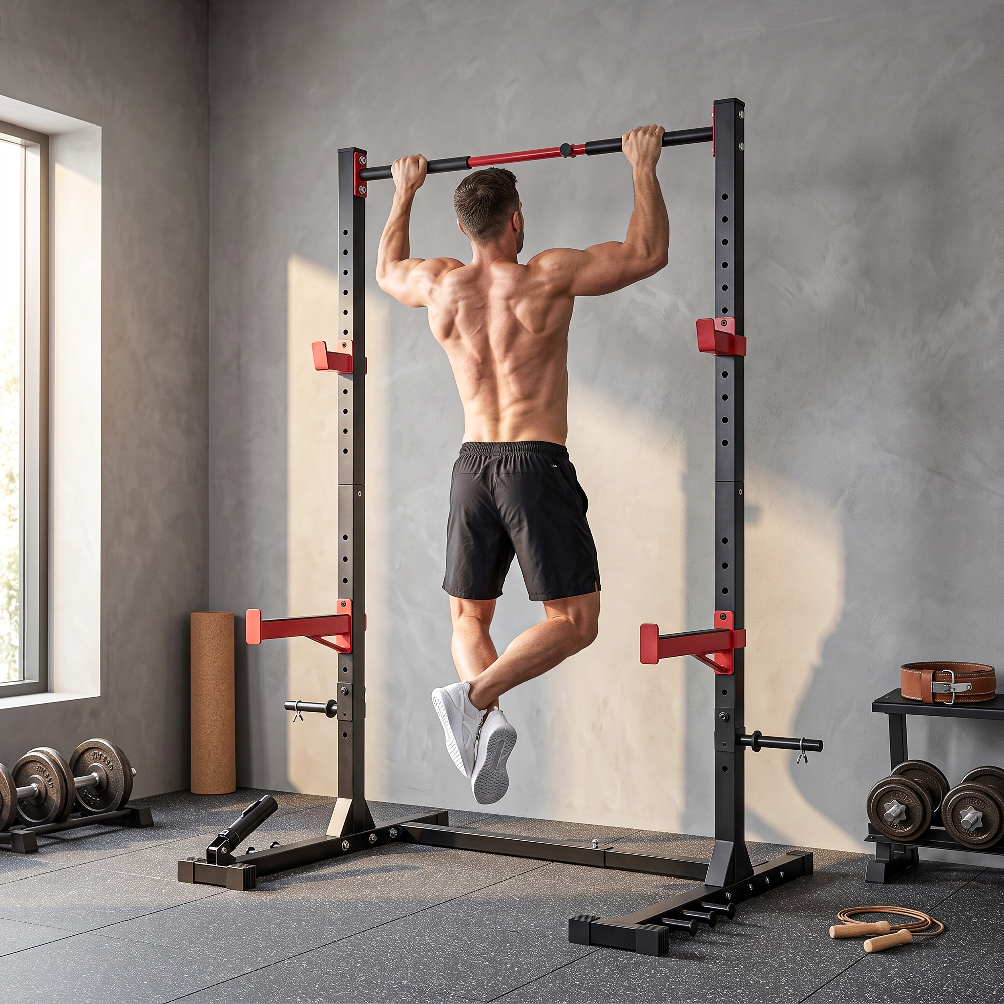 Power Tower Squat Rack Klimmzugstange Freistehend mit verstellbare Breite Scheibenhalter Landmine