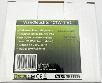 Außen-Wandleuchte "CTW-1", für 1x GU10, IP44, Edelstahl poliert