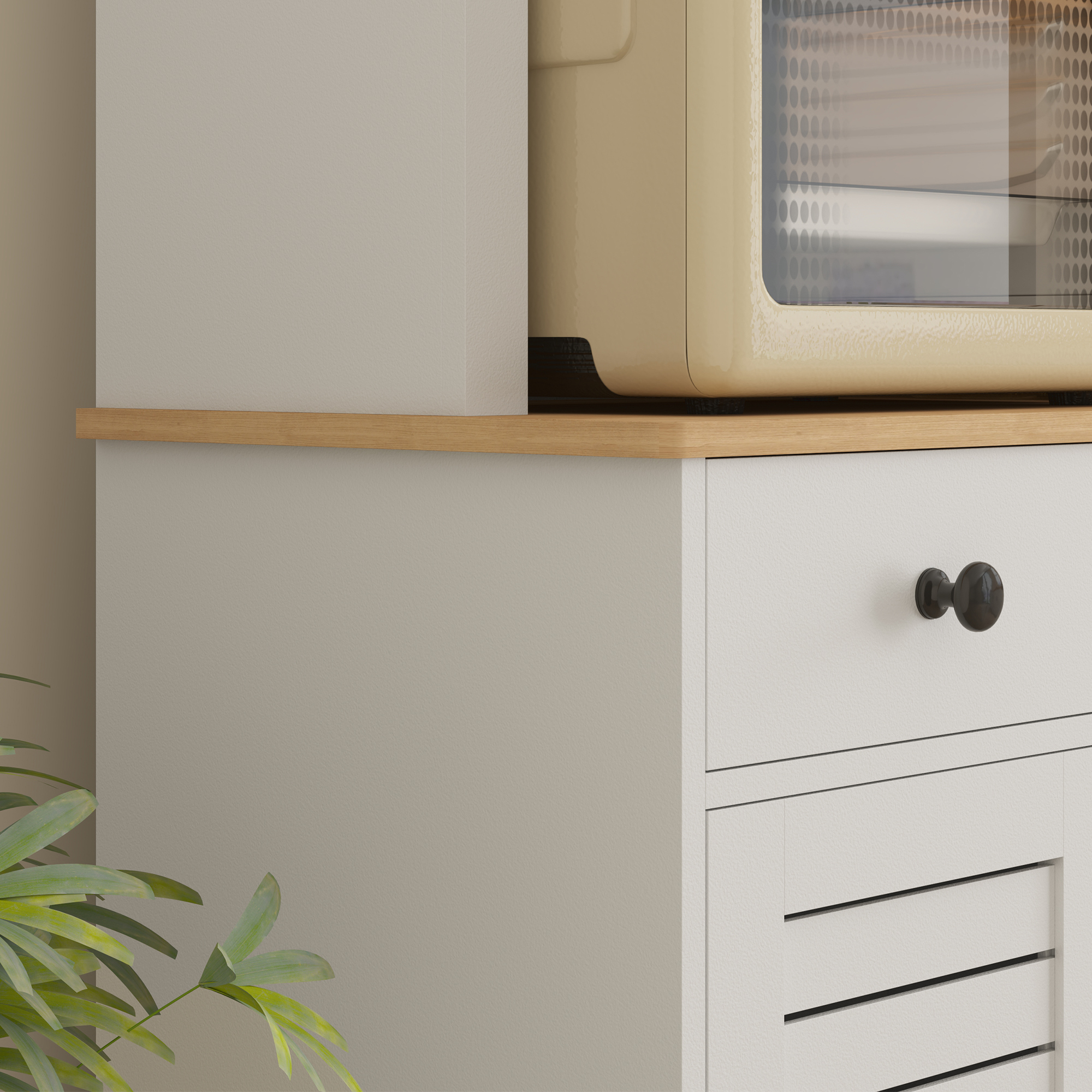 Küchenschrank mit Glastüren, 2 Schubladen, Geschirrschrank, Esszimmerschrank, Holz, 68 x 39,5 x 170 cm, Weiß