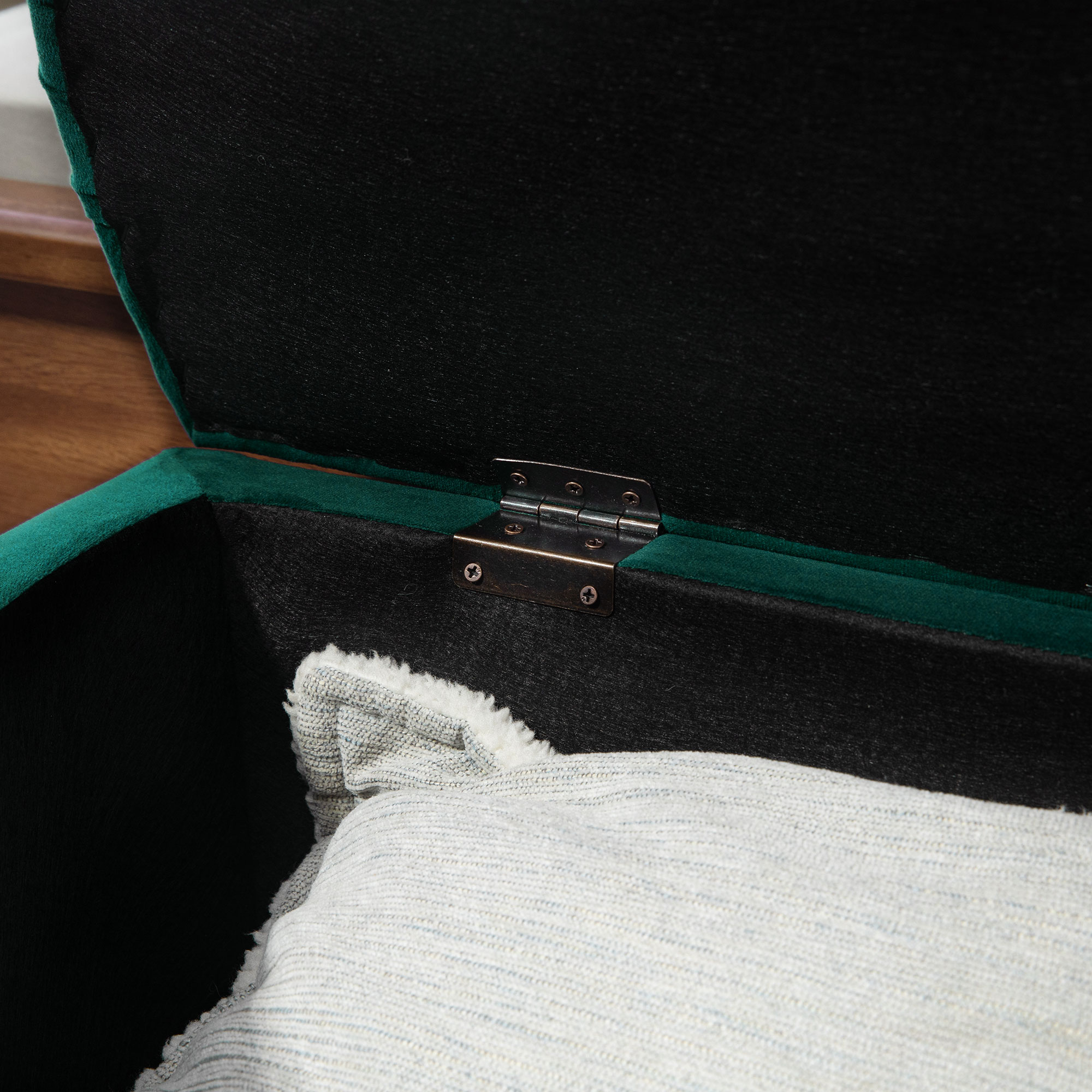 Hocker mit Stauraum, Sitztruhe, gepolstert, soft-close Deckel, Samtoptik, 120 x 46 x 42 cm, Dunkelgrau