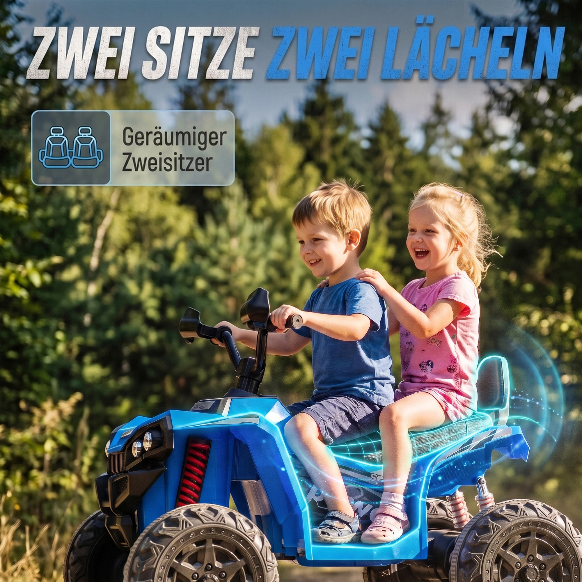 Kinder Quad Elektro 24V 2-Sitzer Elektro ATV 4–6 km/h Kinderquad mit Lithium-Akku 2 120W Motoren 4-Rad-Federung