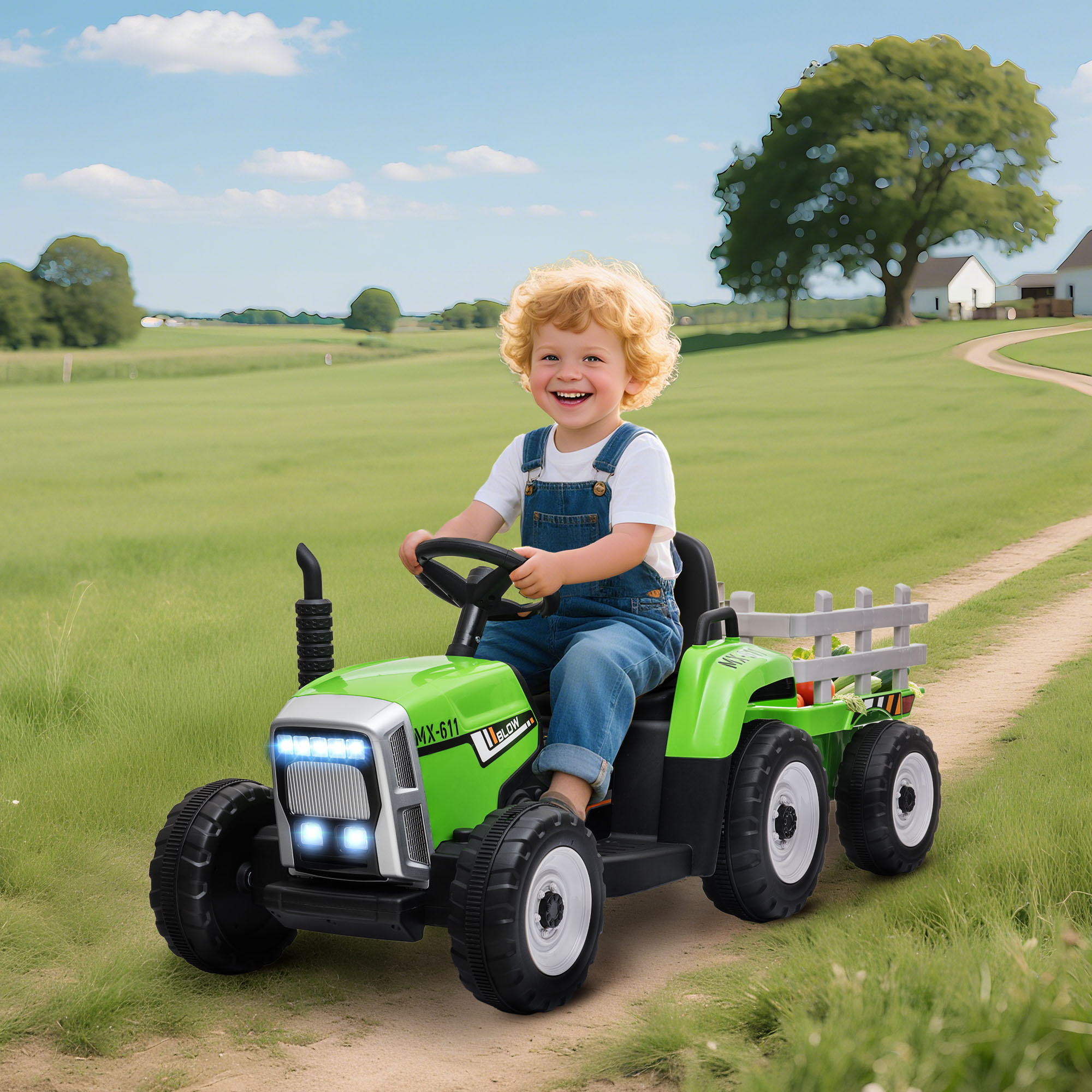Kinderauto, Kinder-Traktor, inkl. Eltern-Fernbedienung, max. Geschwindigkeit von 6 km/h;, Grün + Schwarz