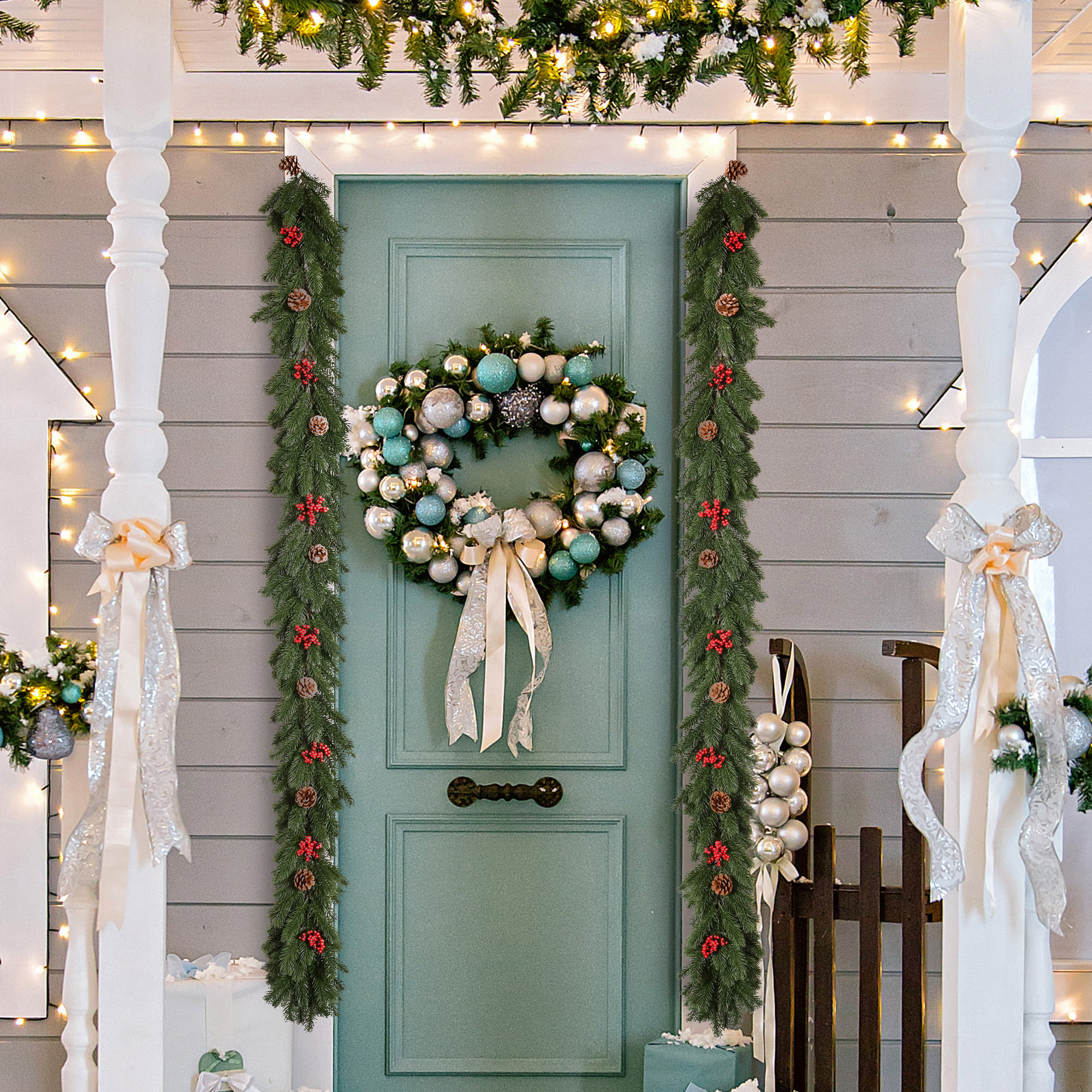 Weihnachtsgirlande 1,9m Tannengirlande Weihnachtsdeko mit Tannenzapfen Beeren Künstliche Girlande Weihnachtsgirlande für Innen & Außen, Grün