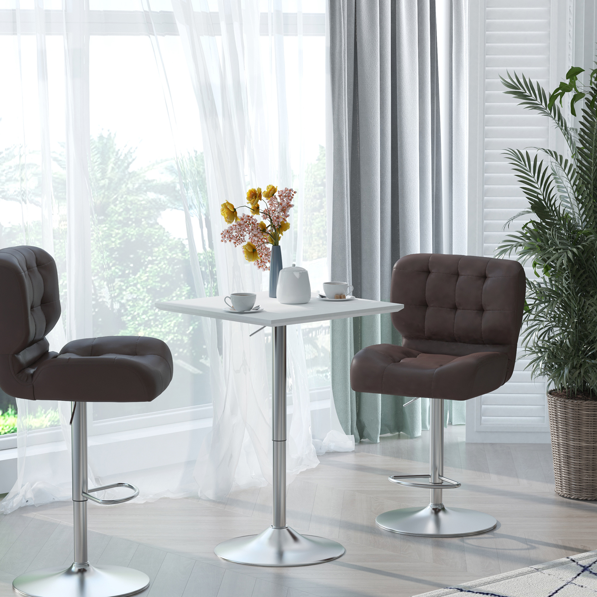 Bartisch Bistrotisch Pub Höhenverstellbarer Quadratischer Stehtisch Tisch Stahl Weiß 60 x 60 x 69-92 cm