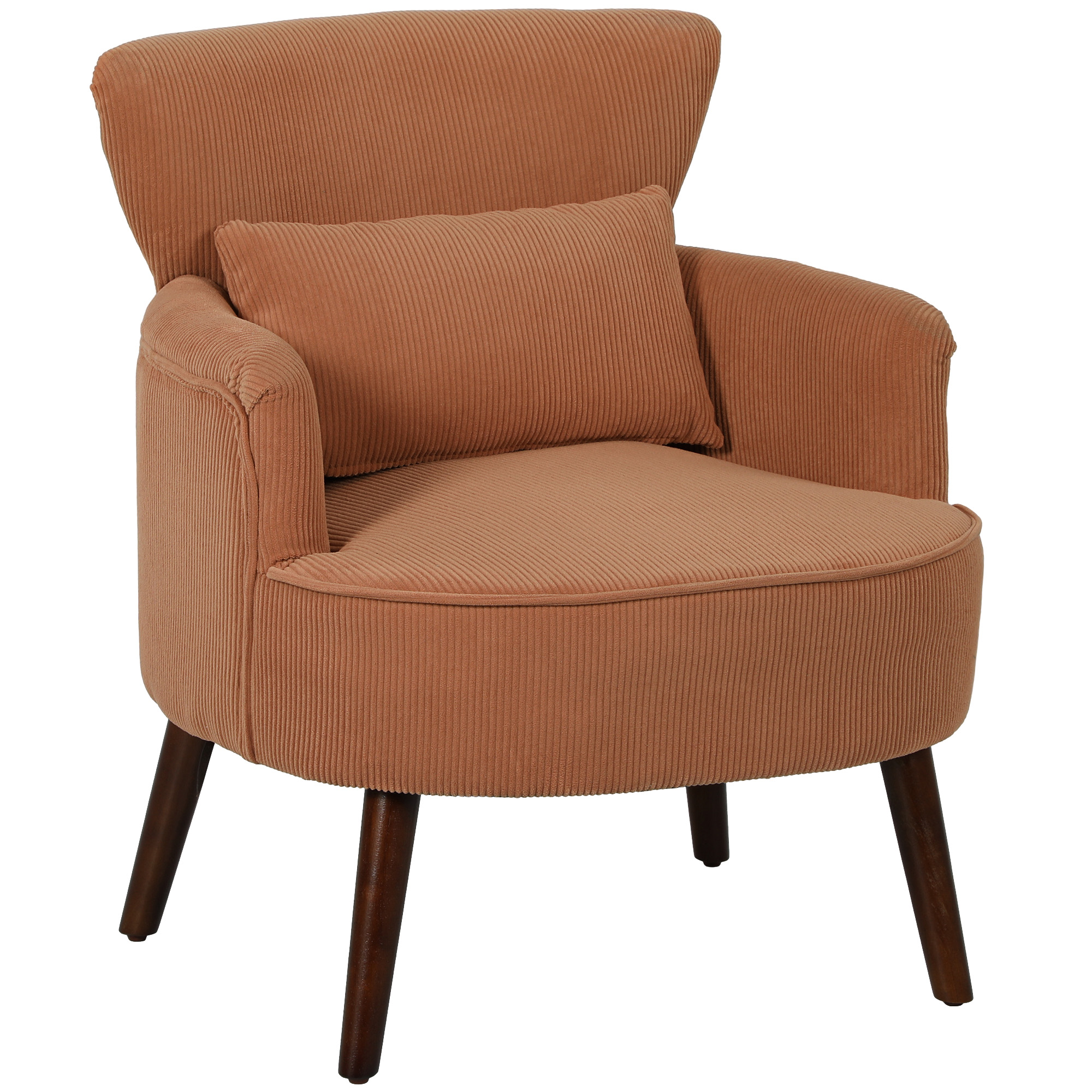 moderner Armlehnstuhl, gepolsterter Akzentstuhl mit Lendenkissen, Kautschukholzbeinen, Orange