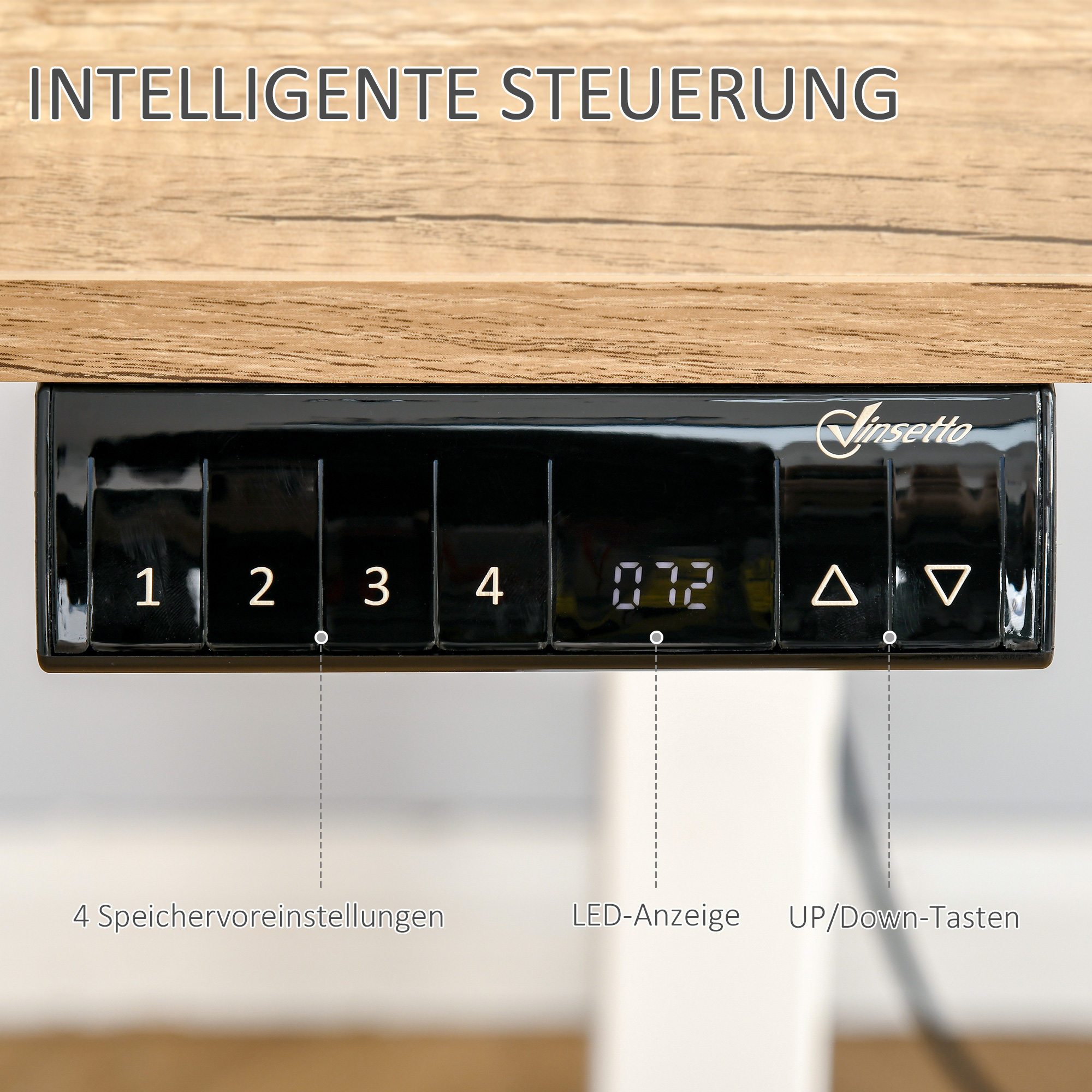 Höhenverstellbarer Schreibtisch Elektrisch 140 x 70 cm Computertisch mit 4 Memory-Steuerung, 4 tlg, Tischplatte, Steh-Sitz Tisch mit Anti-Kollision, Überhitzungsschutz Weiß