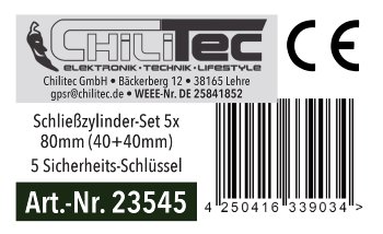 Schließzylinder-Set 5x 80mm (40+40mm) / Profil-Zylinder, 5 Sicherheits-Schlüssel